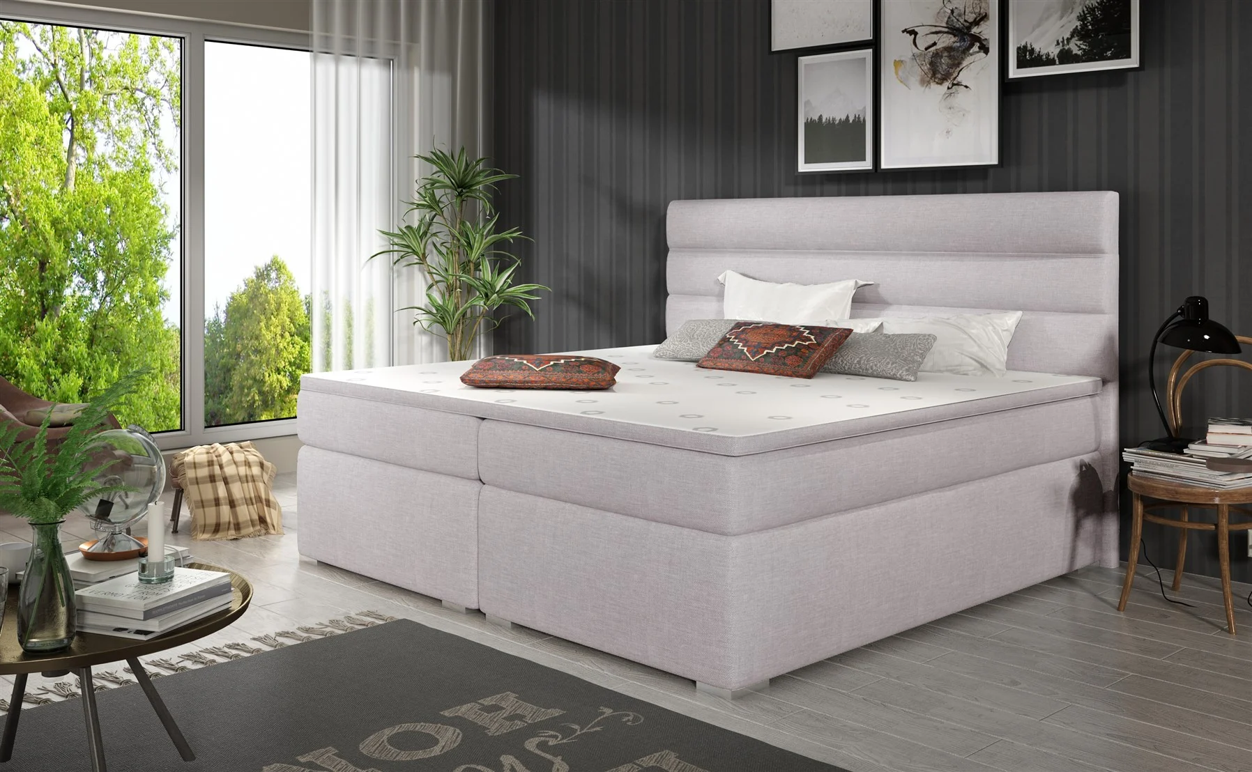 Boxspringbett Schlafzimmerbett FESTO 140x200cm Stoff Sawana Hellgrau - Fun Moebel