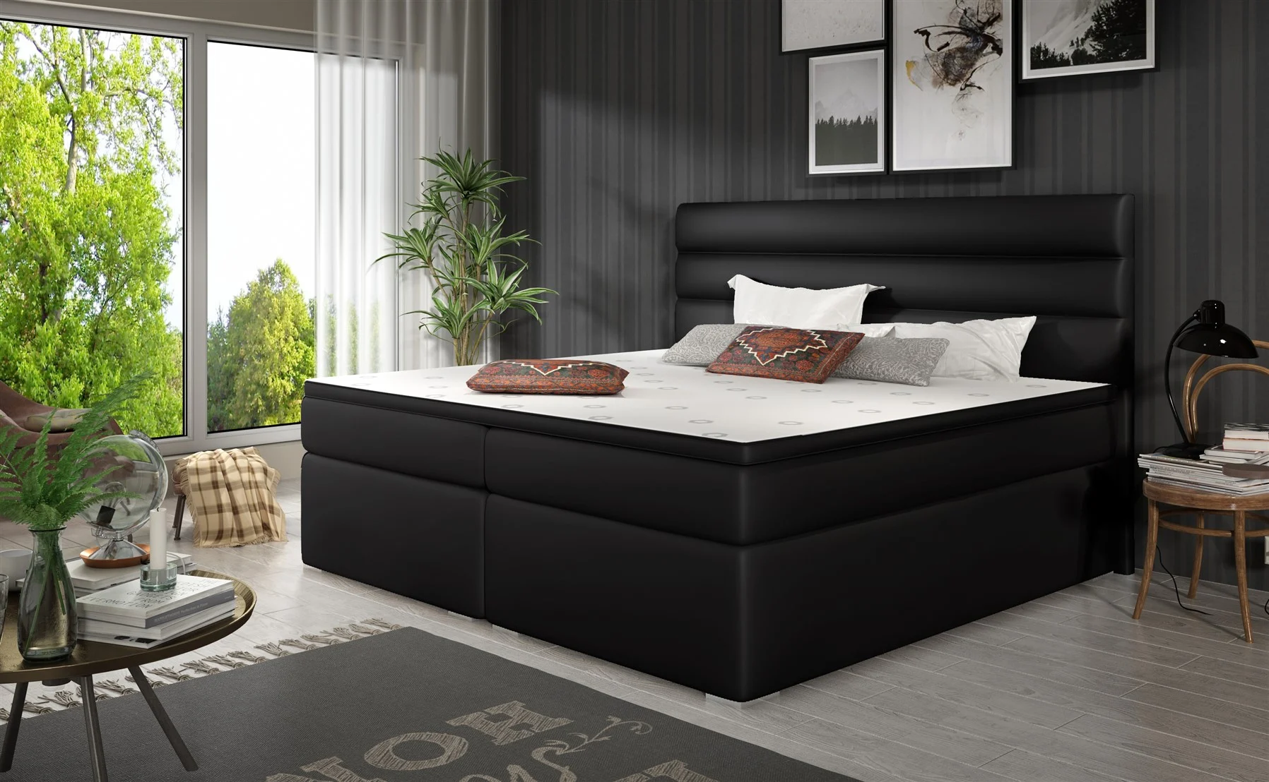 Boxspringbett Schlafzimmerbett FESTO 140x200cm Kunstleder Soft Schwarz - Fun Moebel