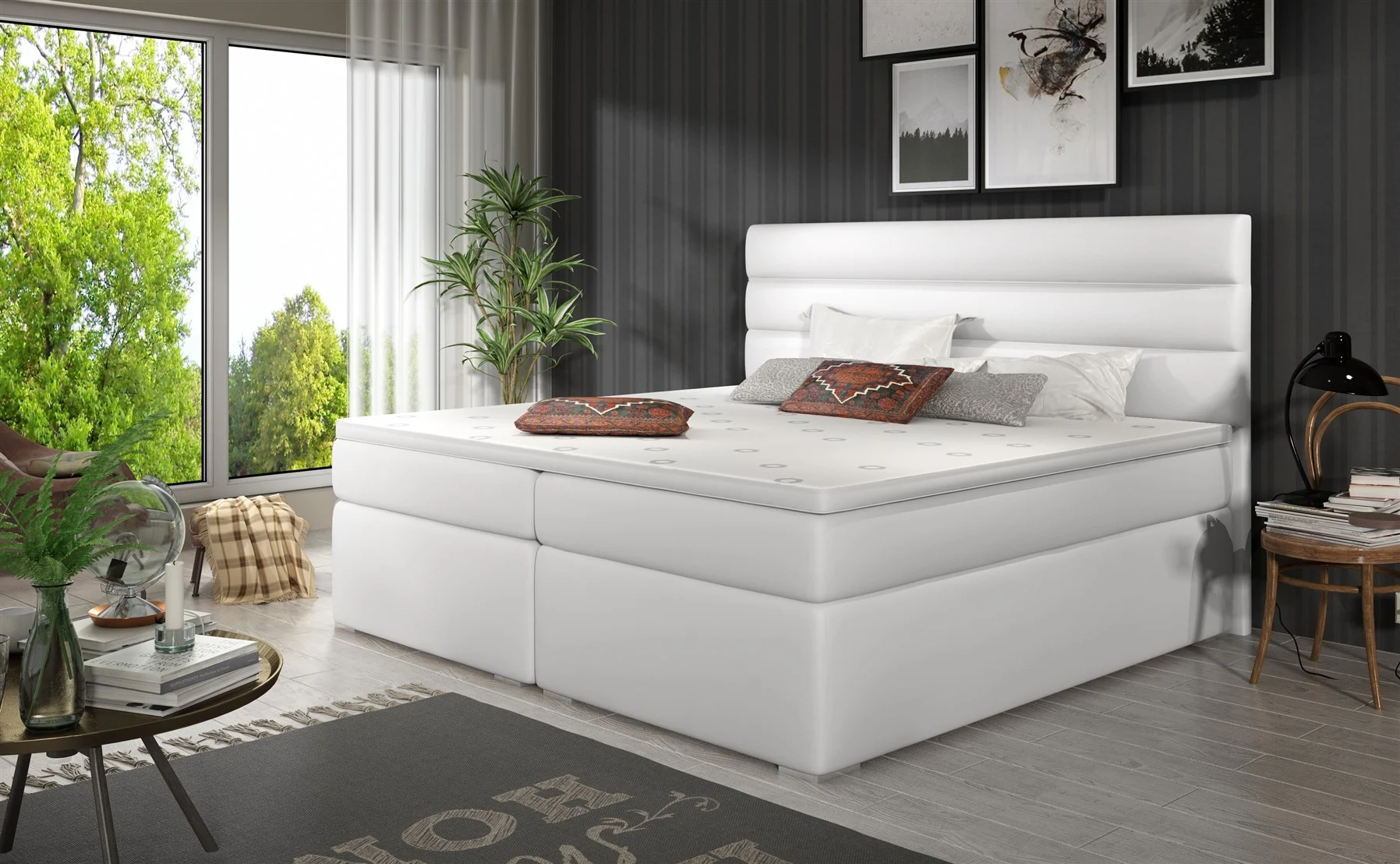 Boxspringbett Schlafzimmerbett FESTO 140x200cm Kunstleder Soft Weiss - Fun Moebel