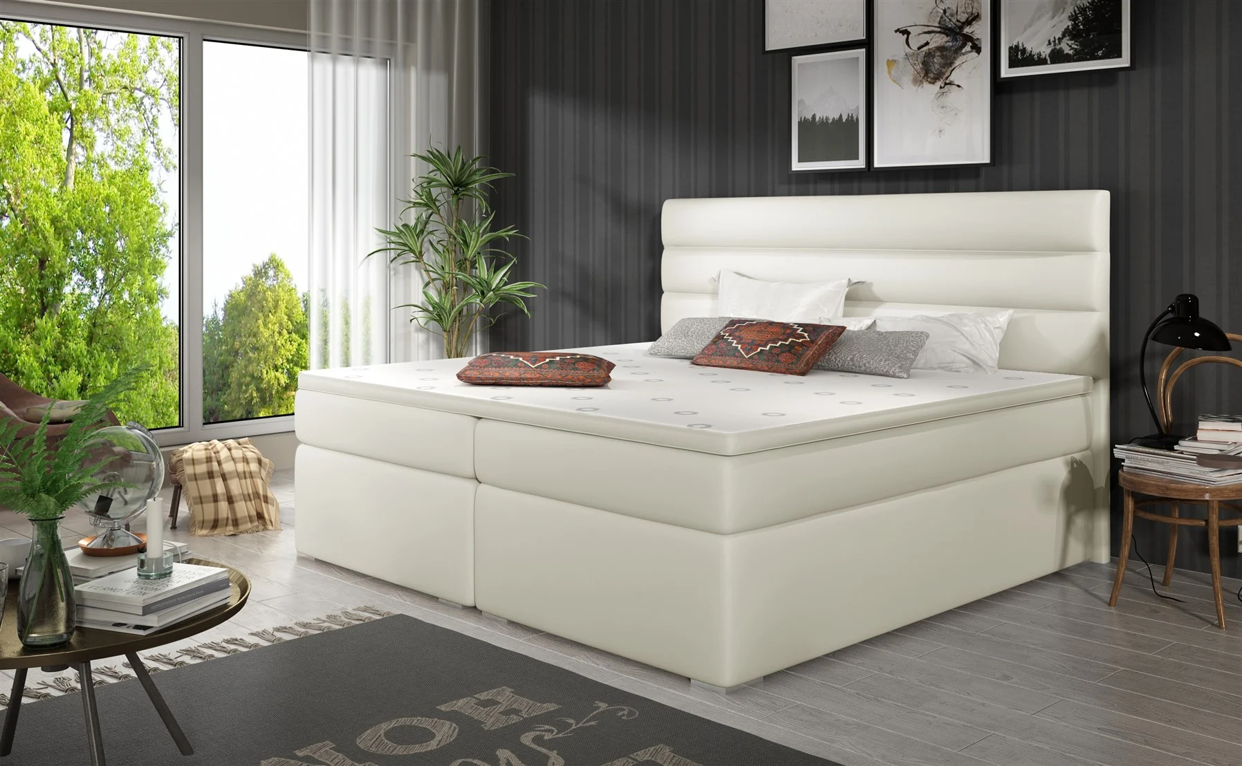 Boxspringbett Schlafzimmerbett FESTO 140x200cm Kunstleder Soft Creme - Fun Moebel