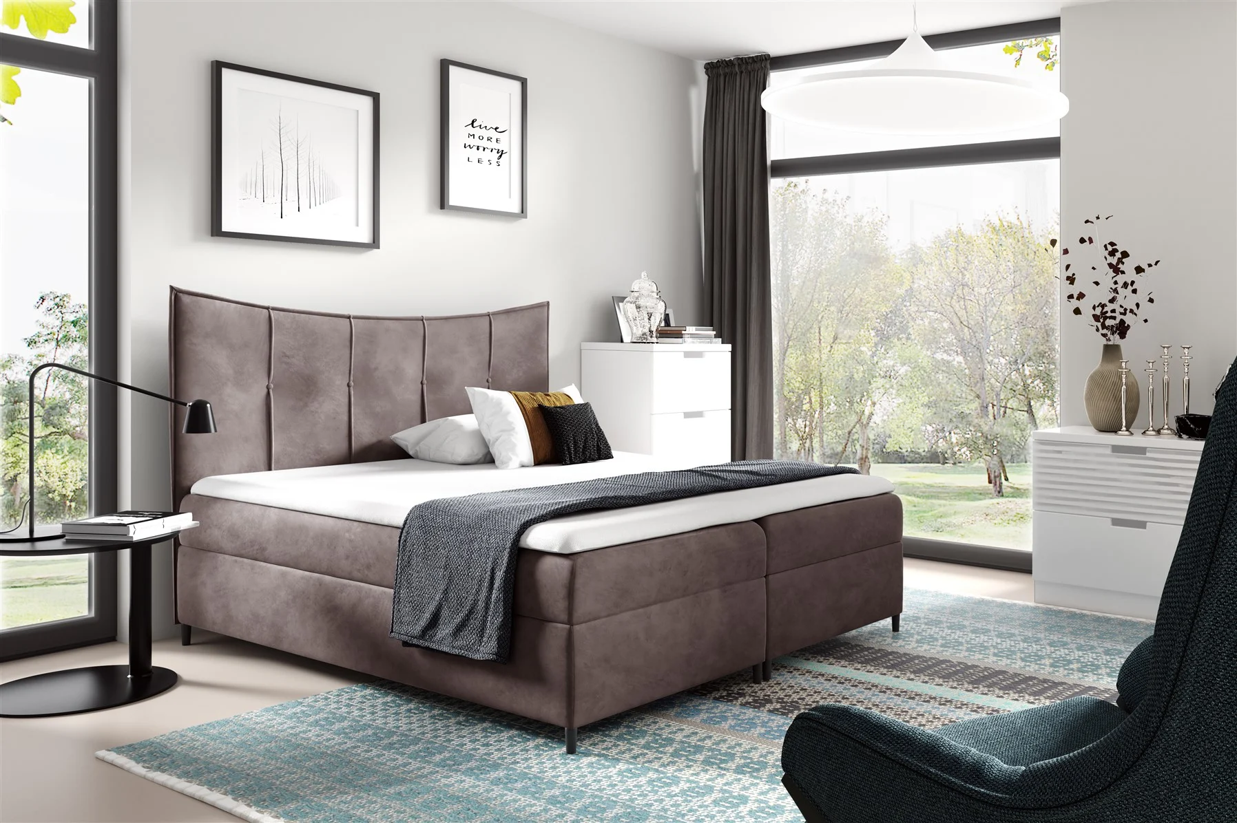 Boxspringbett Schlafzimmerbett FABIEN 120x200cm Braun inkl. Bettkasten - Fun Moebel