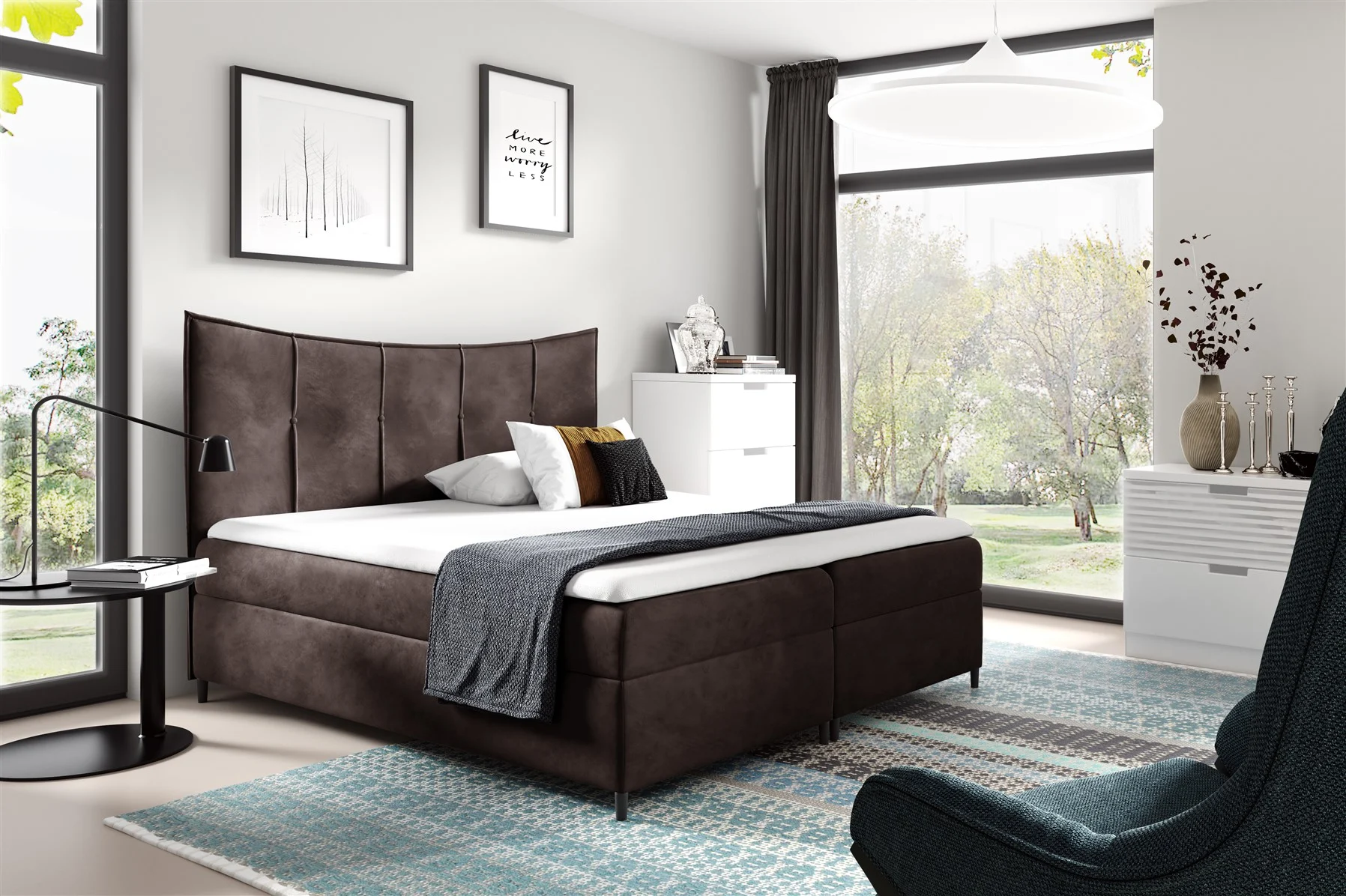 Boxspringbett Schlafzimmerbett FABIEN 180x200cm Dunkelbraun inkl. Bettkasten - Fun Moebel