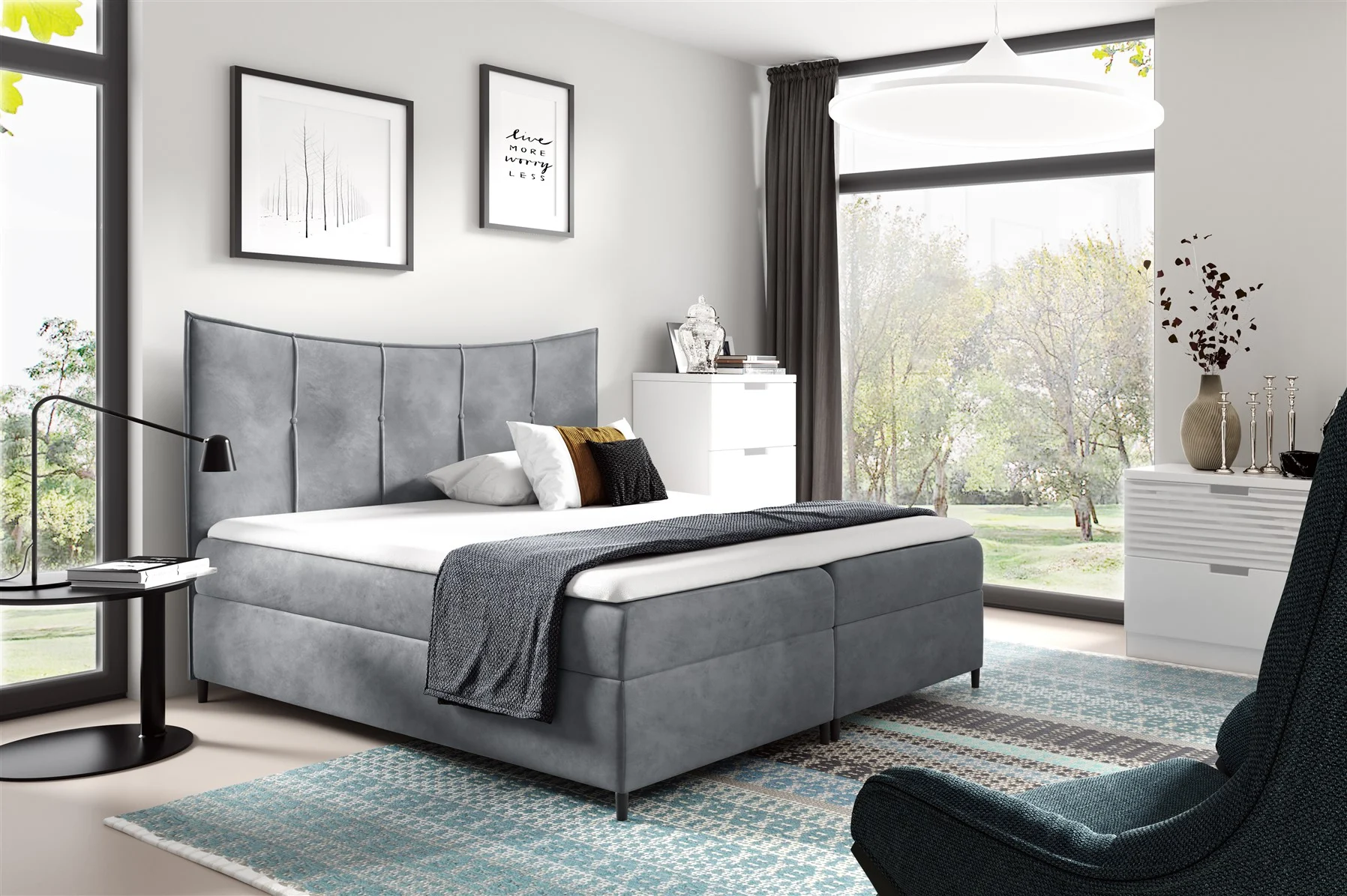 Boxspringbett Schlafzimmerbett FABIEN 120x200cm Grau inkl. Bettkasten - Fun Moebel