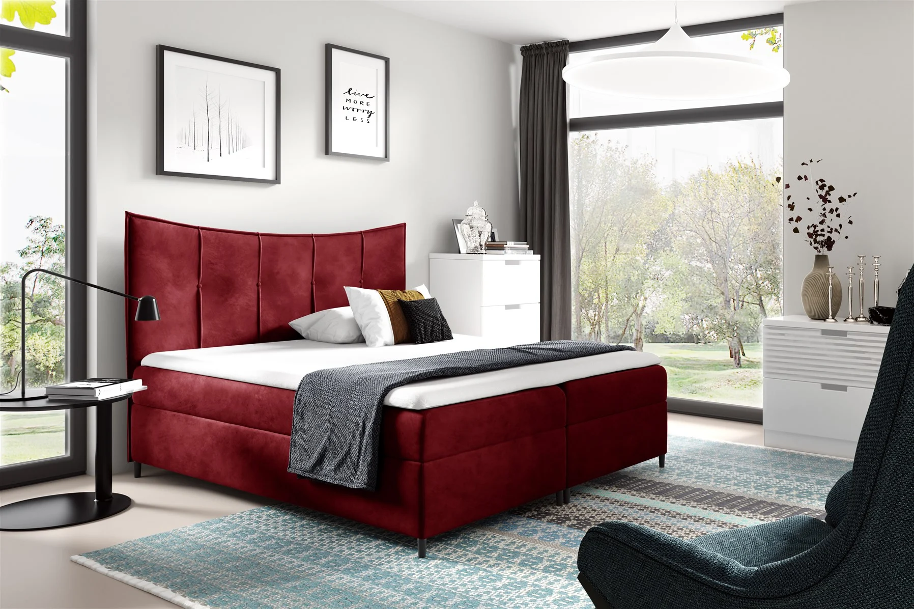 Boxspringbett Schlafzimmerbett FABIEN 180x200cm Rot inkl. Bettkasten - Fun Moebel