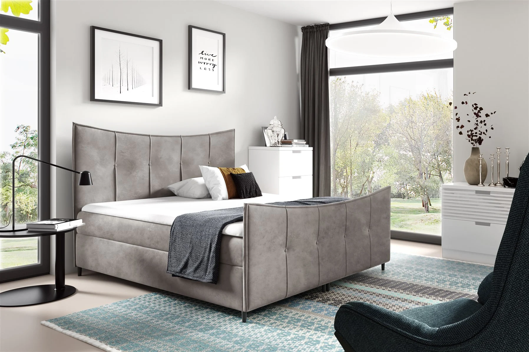 Boxspringbett Schlafzimmerbett FABIEN LUX 120x200cm Grau inkl. Bettkasten - Fun Moebel