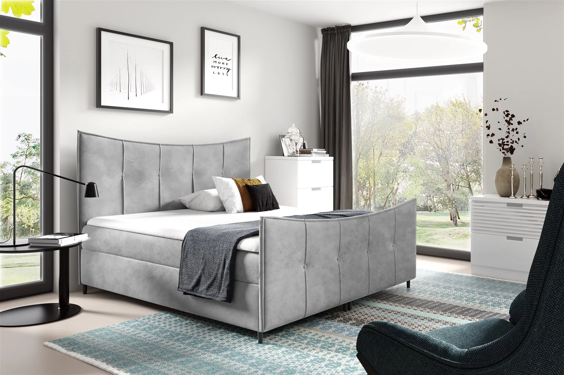 Boxspringbett Schlafzimmerbett FABIEN LUX 120x200cm Hellgrau inkl. Bettkasten - Fun Moebel
