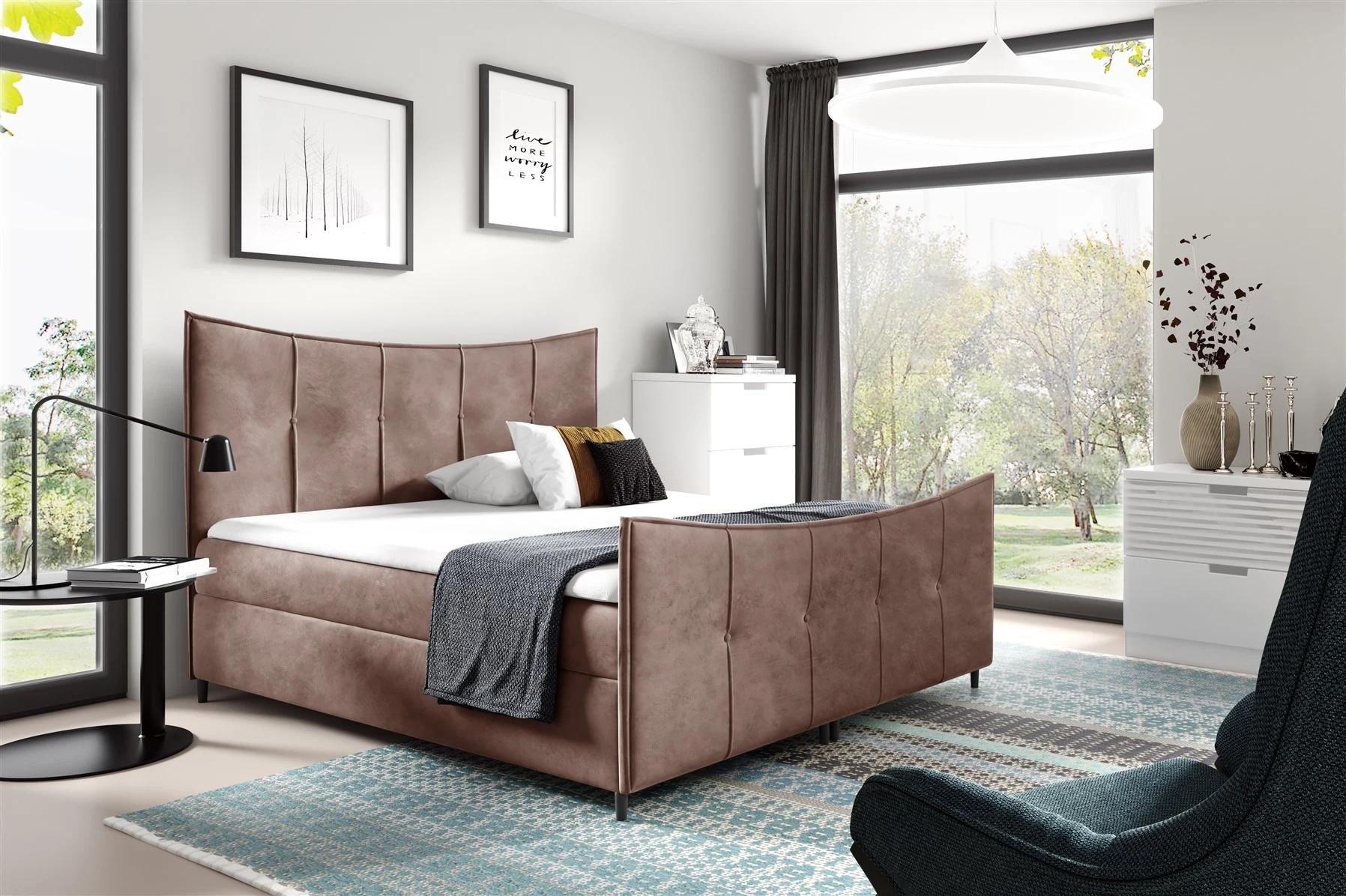 Boxspringbett Schlafzimmerbett FABIEN LUX 120x200cm Kaffeebraun inkl. Bettkasten - Fun Moebel