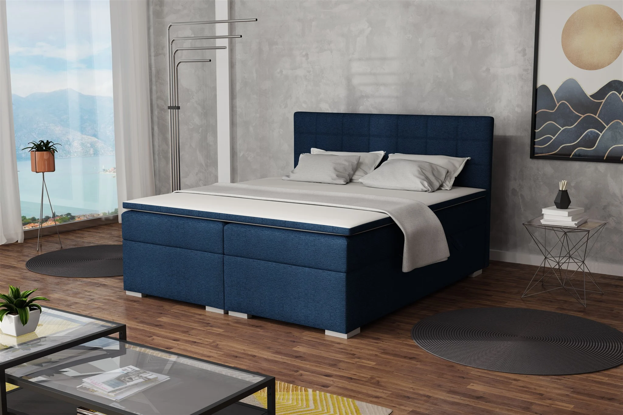 Boxspringbett Schlafzimmerbett FARUK 160x200cm Stoff Aragon Blau - Fun Moebel