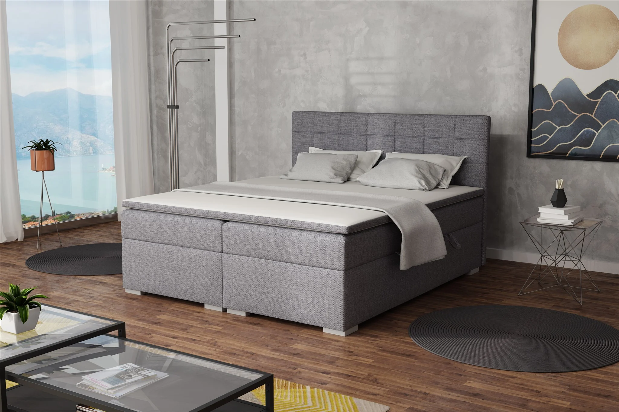 Boxspringbett Schlafzimmerbett FARUK 160x200cm Stoff Inari Grau - Fun Moebel