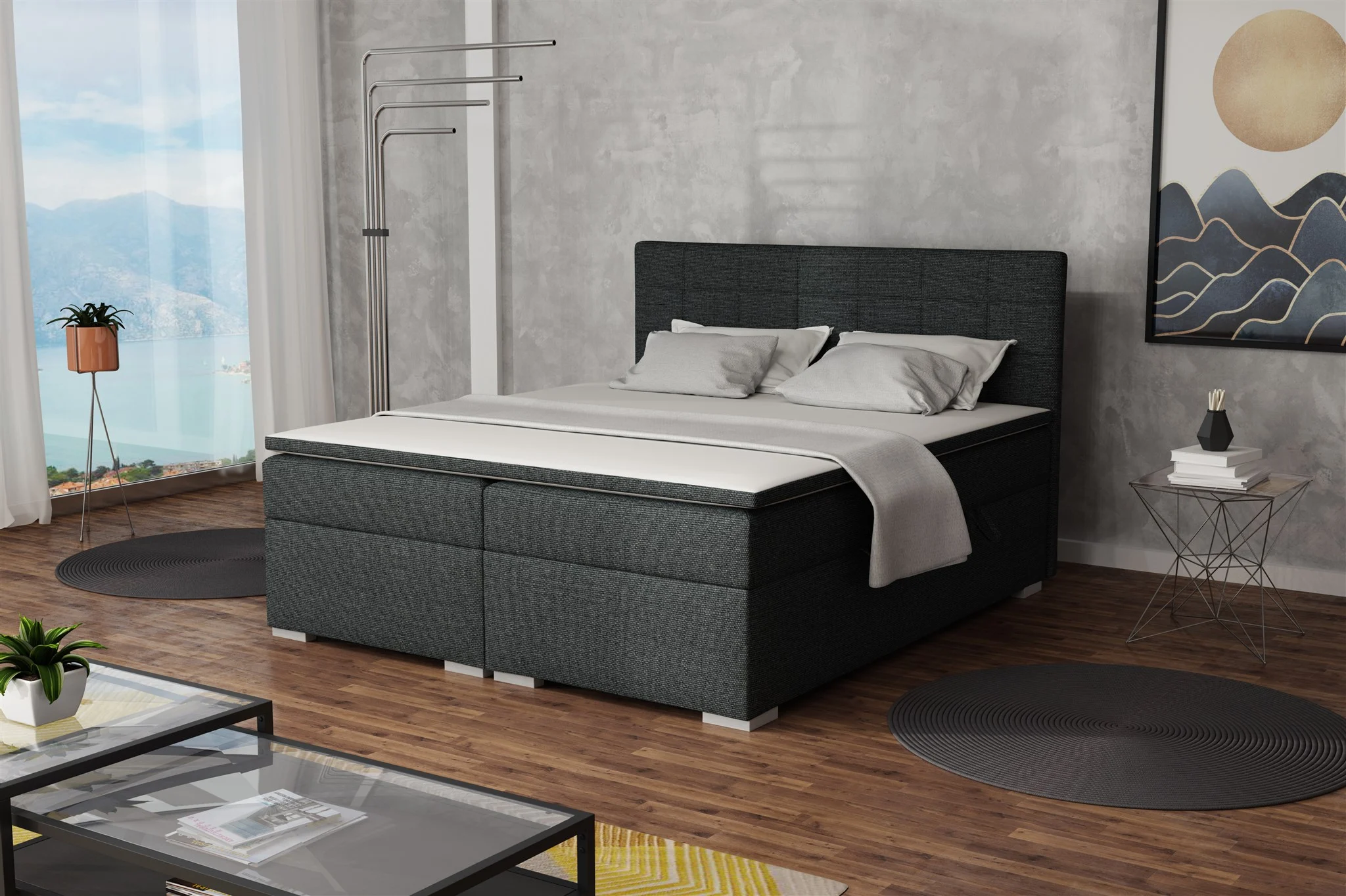 Boxspringbett Schlafzimmerbett FARUK 160x200cm Stoff Inari Dunkelgrau - Fun Moebel