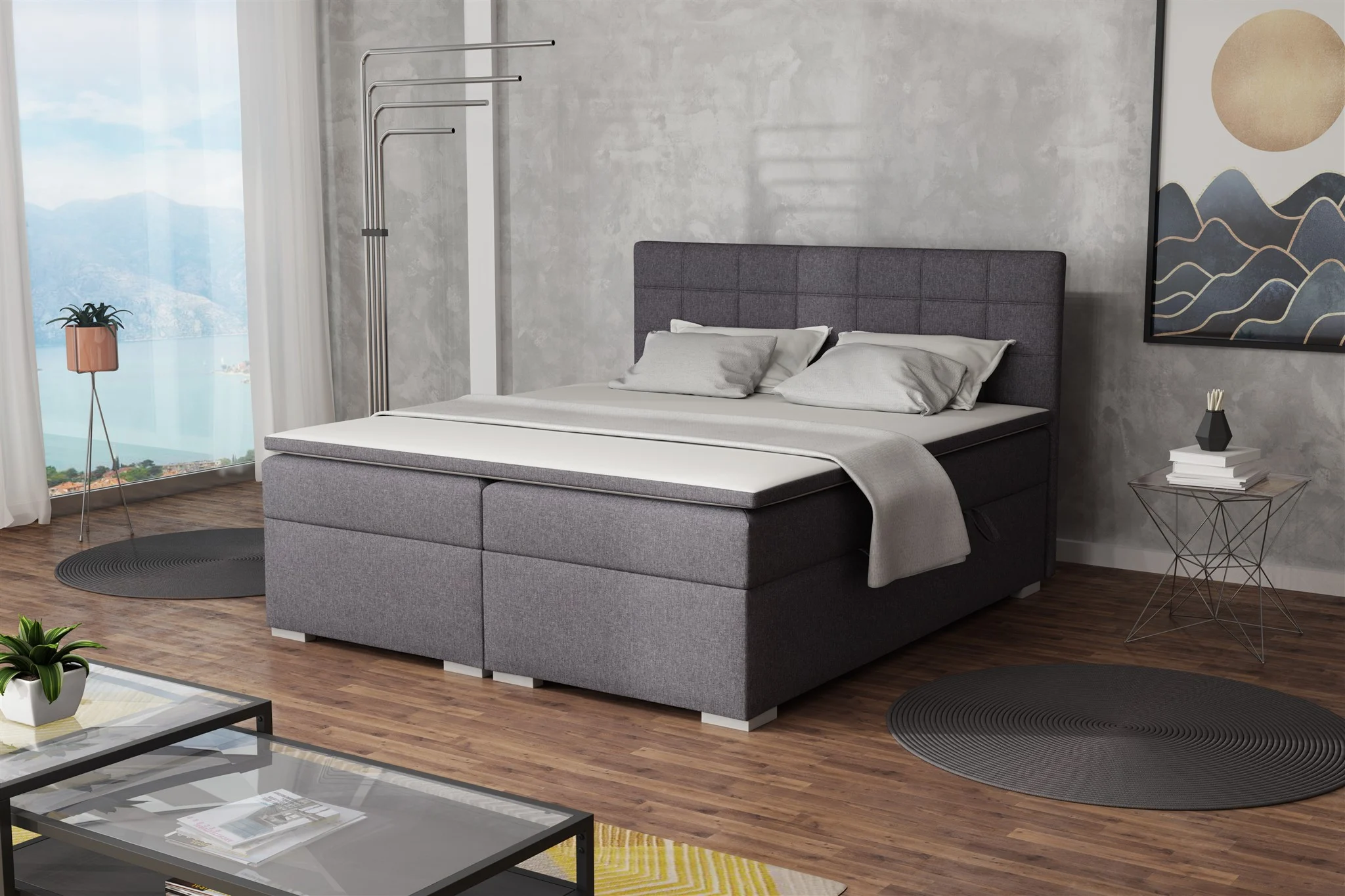 Boxspringbett Schlafzimmerbett FARUK 140x200cm Stoff Lux Dunkelgrau - Fun Moebel