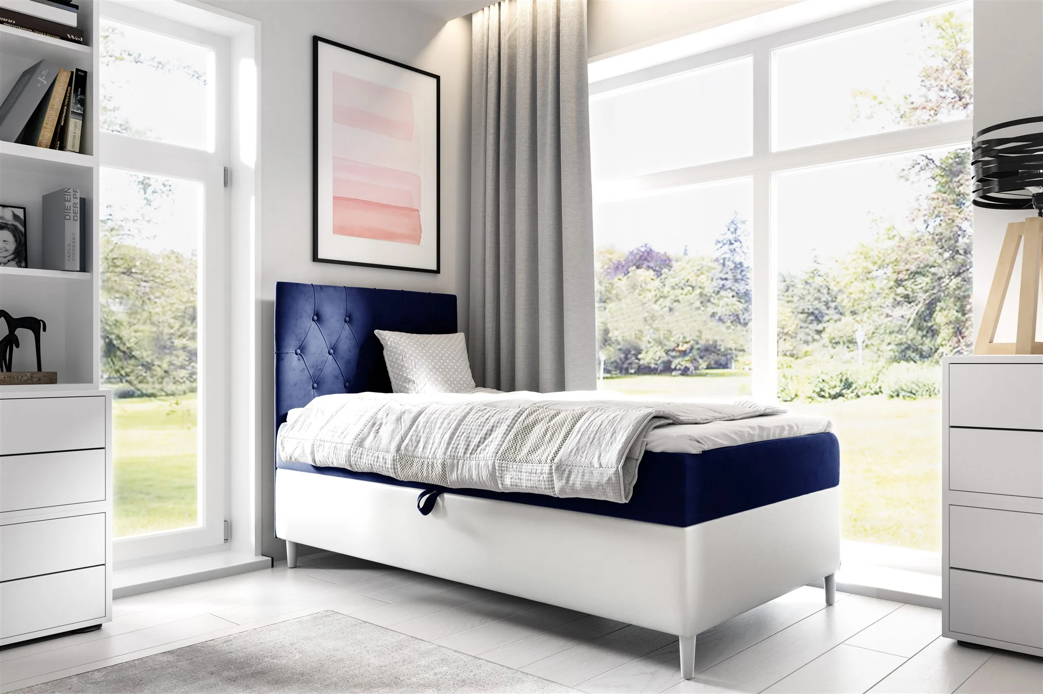 Boxspringbett Gästebett Kinderbett FINJA Nr.1 80x200cm Weiss-Blau