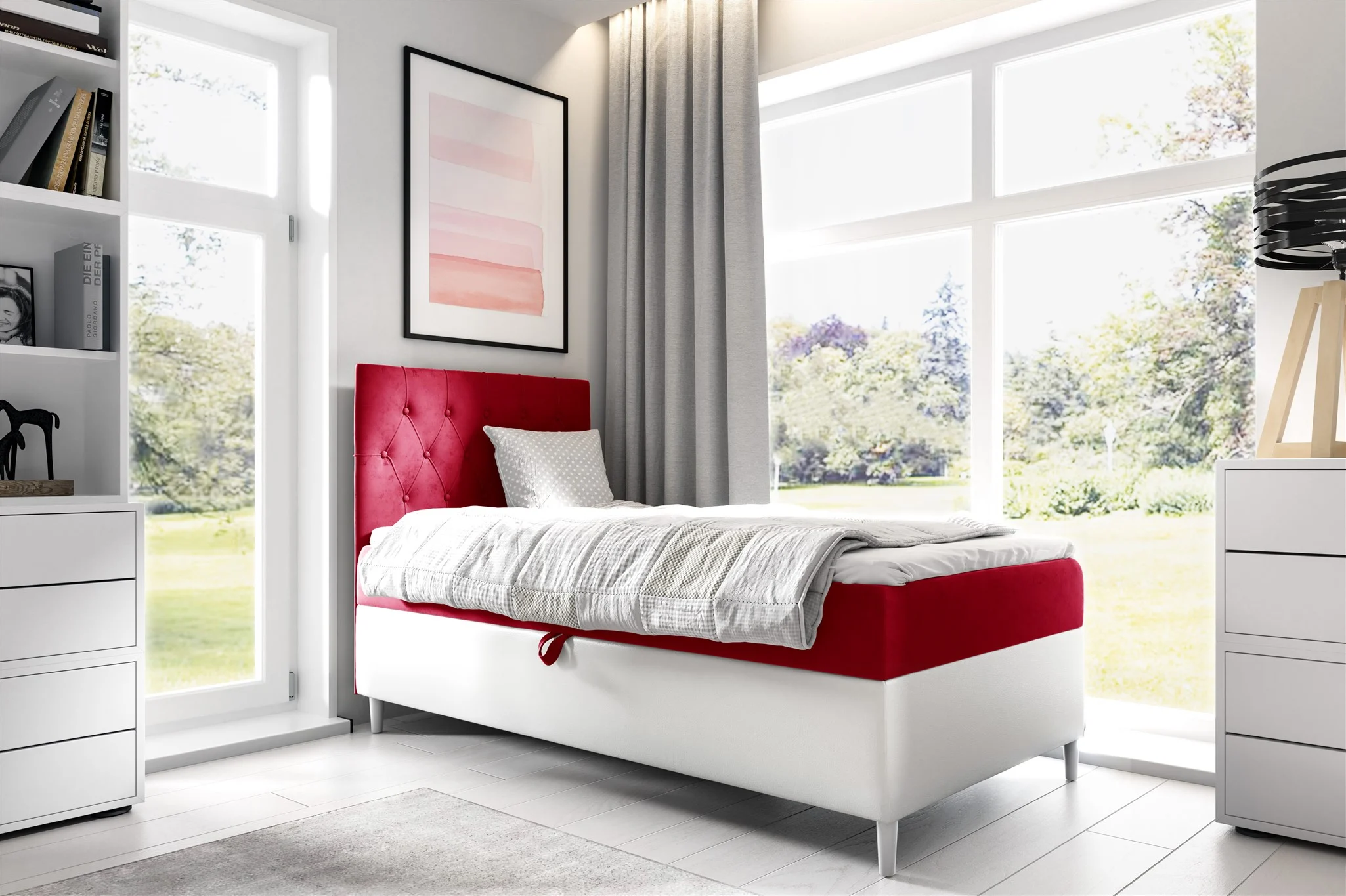 Boxspringbett Gästebett Kinderbett FINJA Nr.1 80x200cm Weiss-Rot