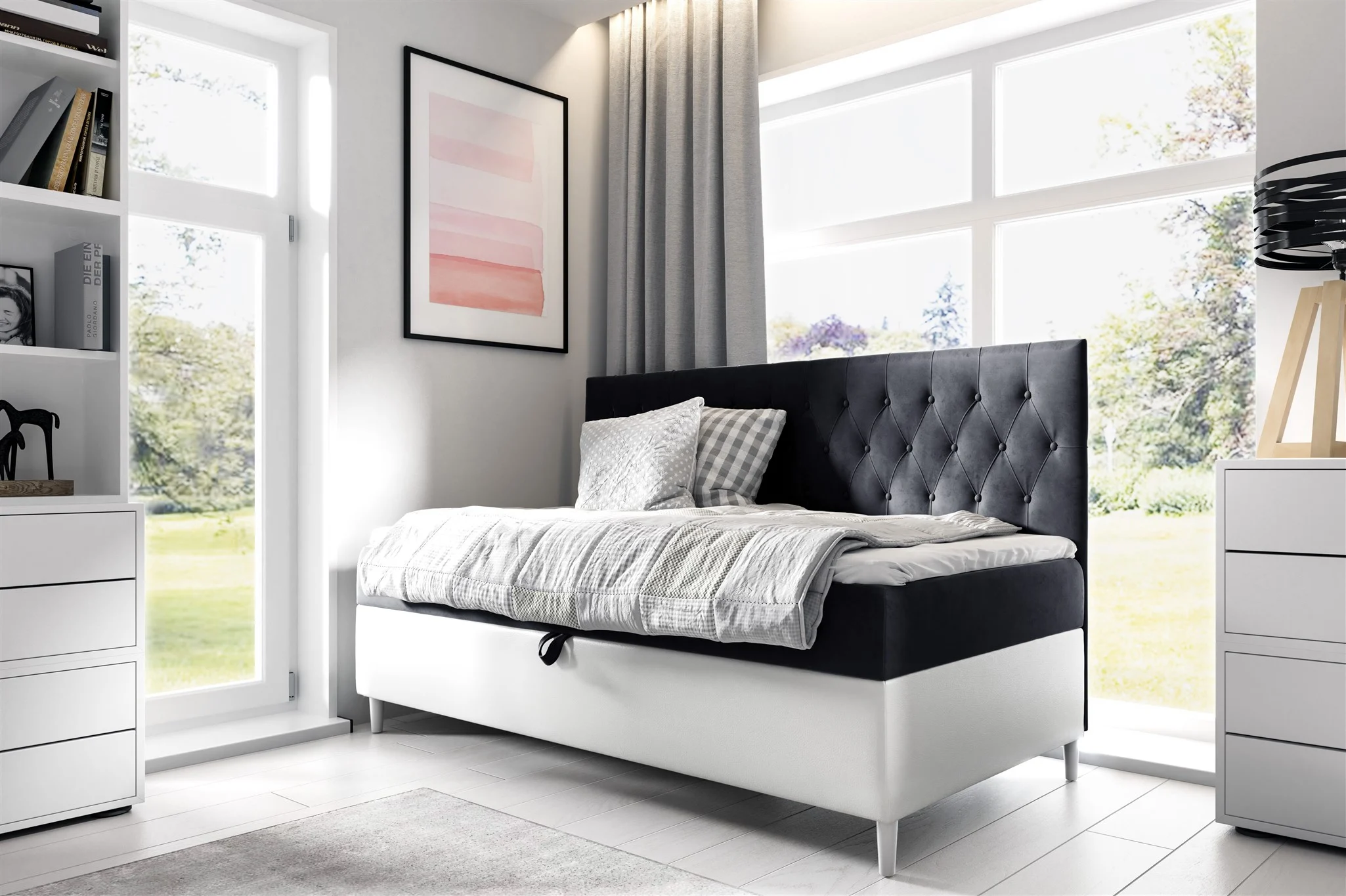 Boxspringbett Gästebett Kinderbett FINJA Nr.2 80x200cm Weiss-Schwarz