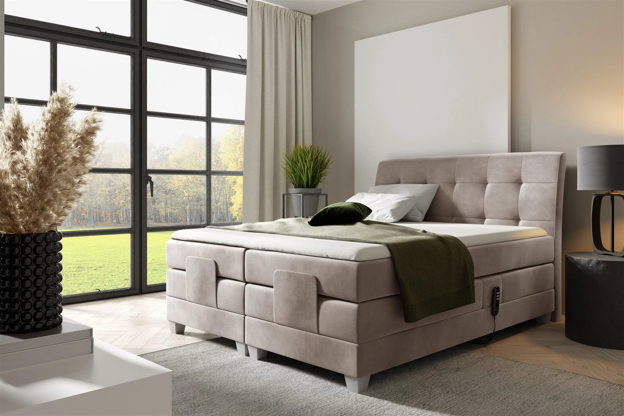 Boxspringbett Elektrisch Bett FRANCO 120x200cm in Stoff Fresh Macchiato - Fun Möbel