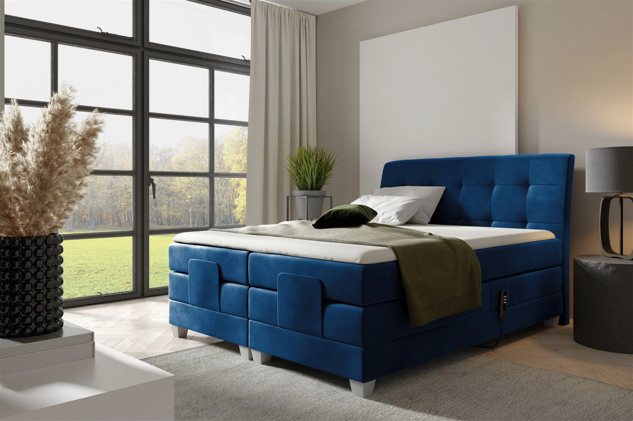 Boxspringbett Elektrisch Bett FRANCO 120x200cm in Stoff Fresh Dunkelblau - Fun Möbel