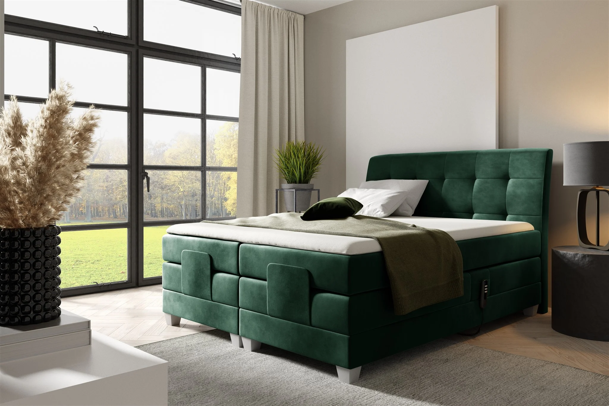 Boxspringbett Elektrisch Bett FRANCO 120x200cm in Stoff Fresh Flaschengrün - Fun Möbel