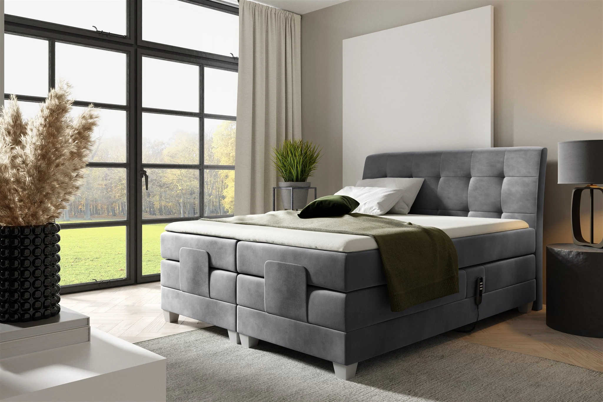 Boxspringbett Elektrisch Bett FRANCO 140x200cm in Stoff Fresh Grau - Fun Möbel