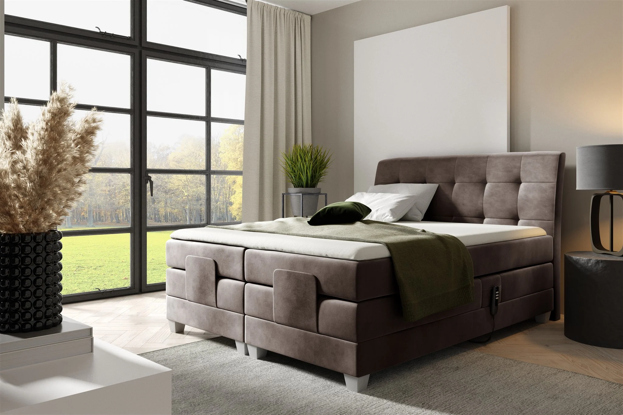 Boxspringbett Elektrisch Bett FRANCO 120x200cm in Stoff Fresh Schokobraun - Fun Möbel