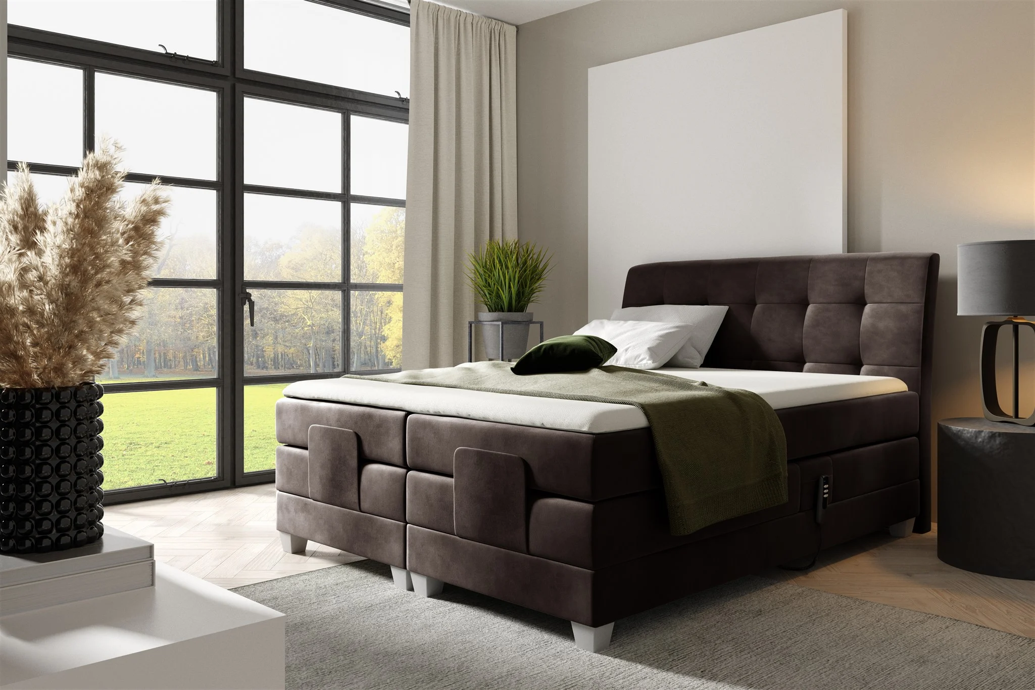 Boxspringbett Elektrisch Bett FRANCO 120x200cm in Stoff Fresh Dunkelbraun - Fun Möbel