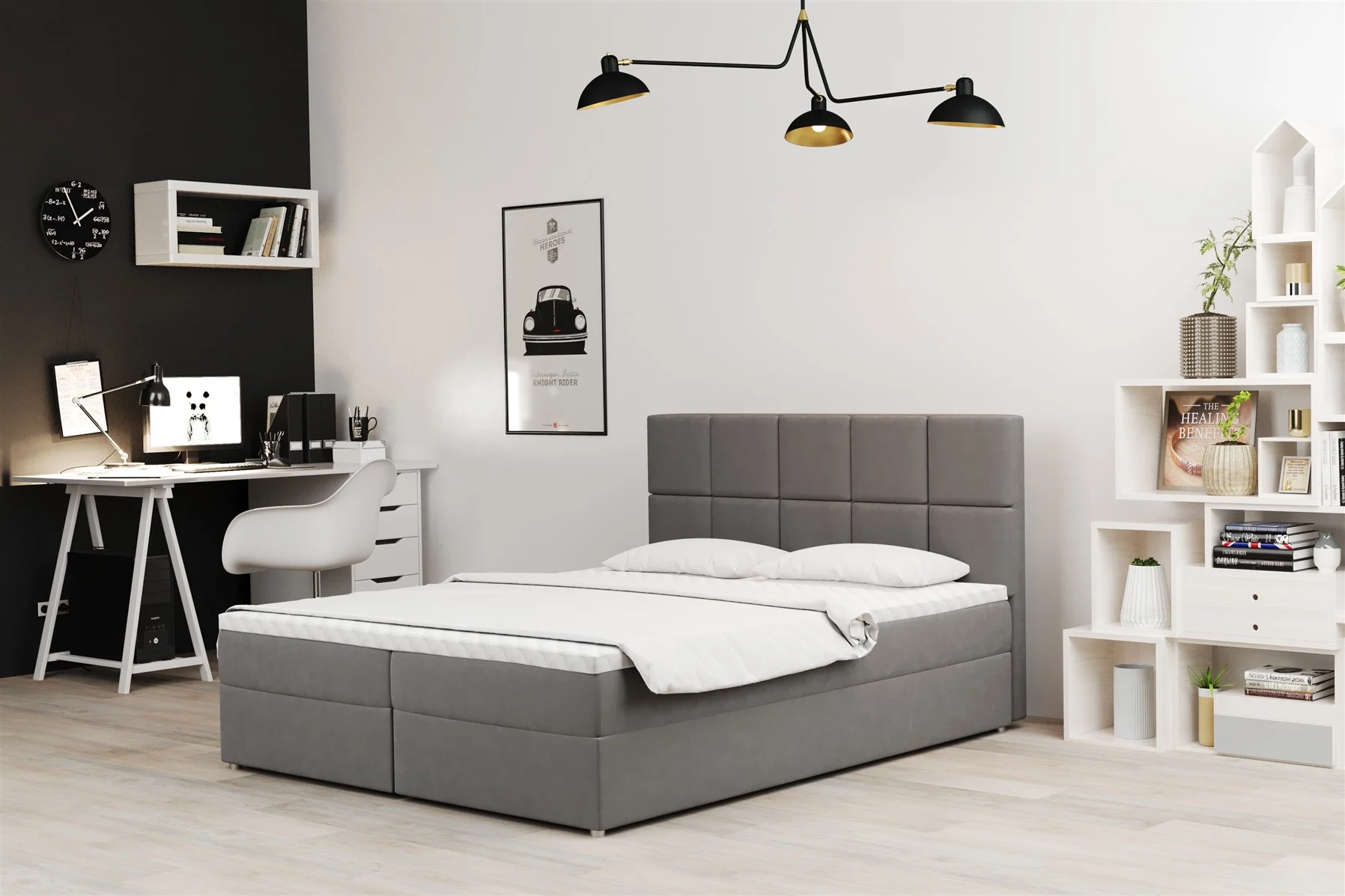 Boxspringbett Schlafzimmerbett FRASCO 140x200cm in Stoff Jasmine Taupe - Fun Moebel