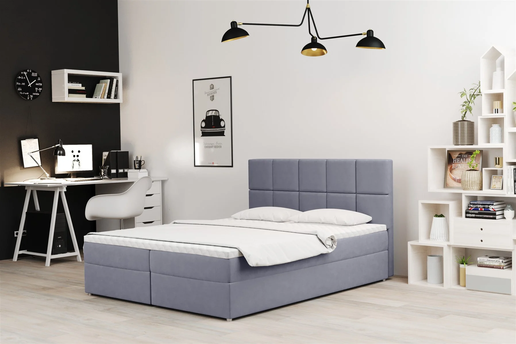 Boxspringbett Schlafzimmerbett FRASCO 160x200cm in Stoff Jasmine Hellgrau - Fun Moebel