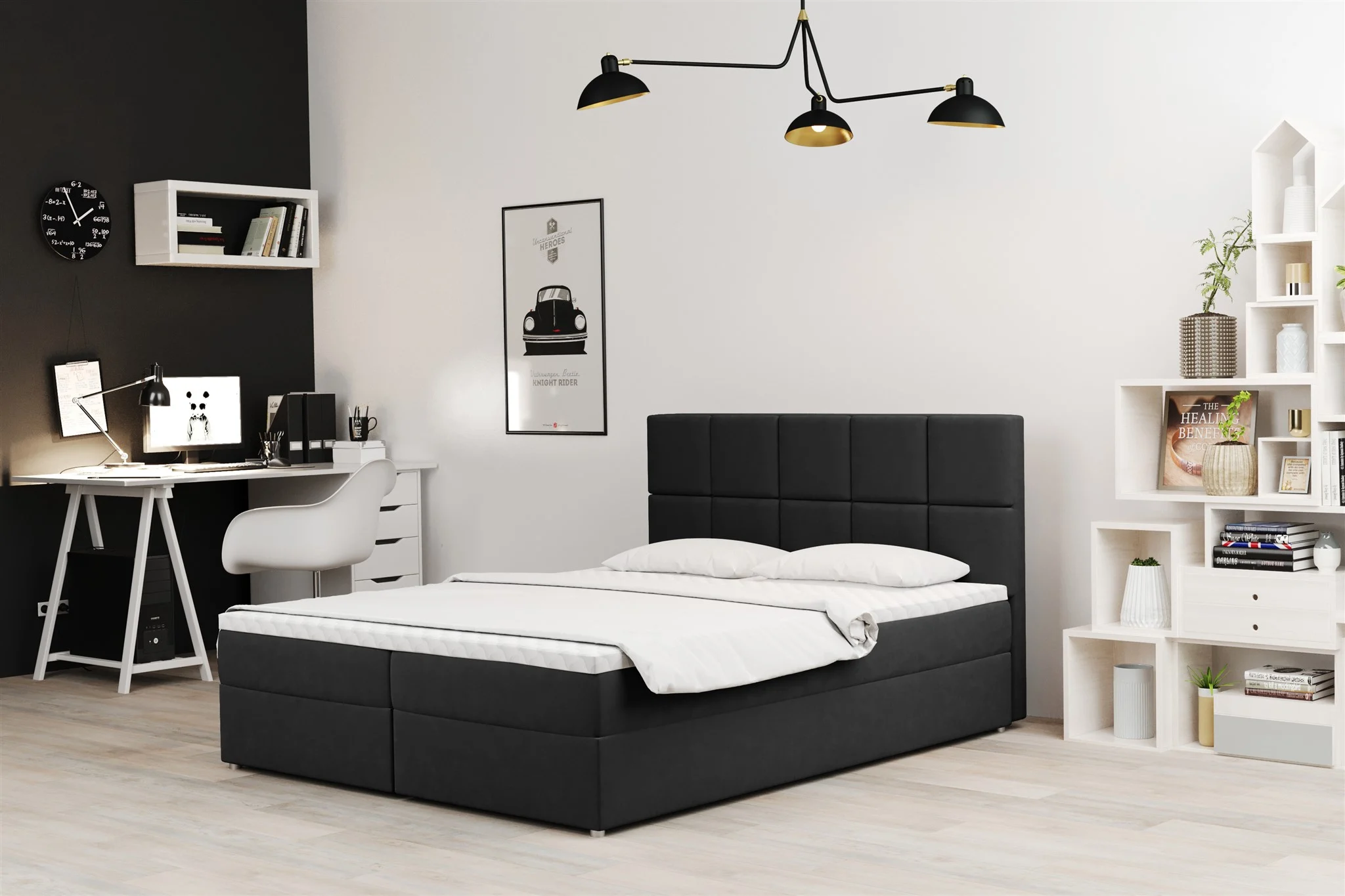 Boxspringbett Schlafzimmerbett FRASCO 160x200cm in Stoff Soro Schwarz - Fun Moebel