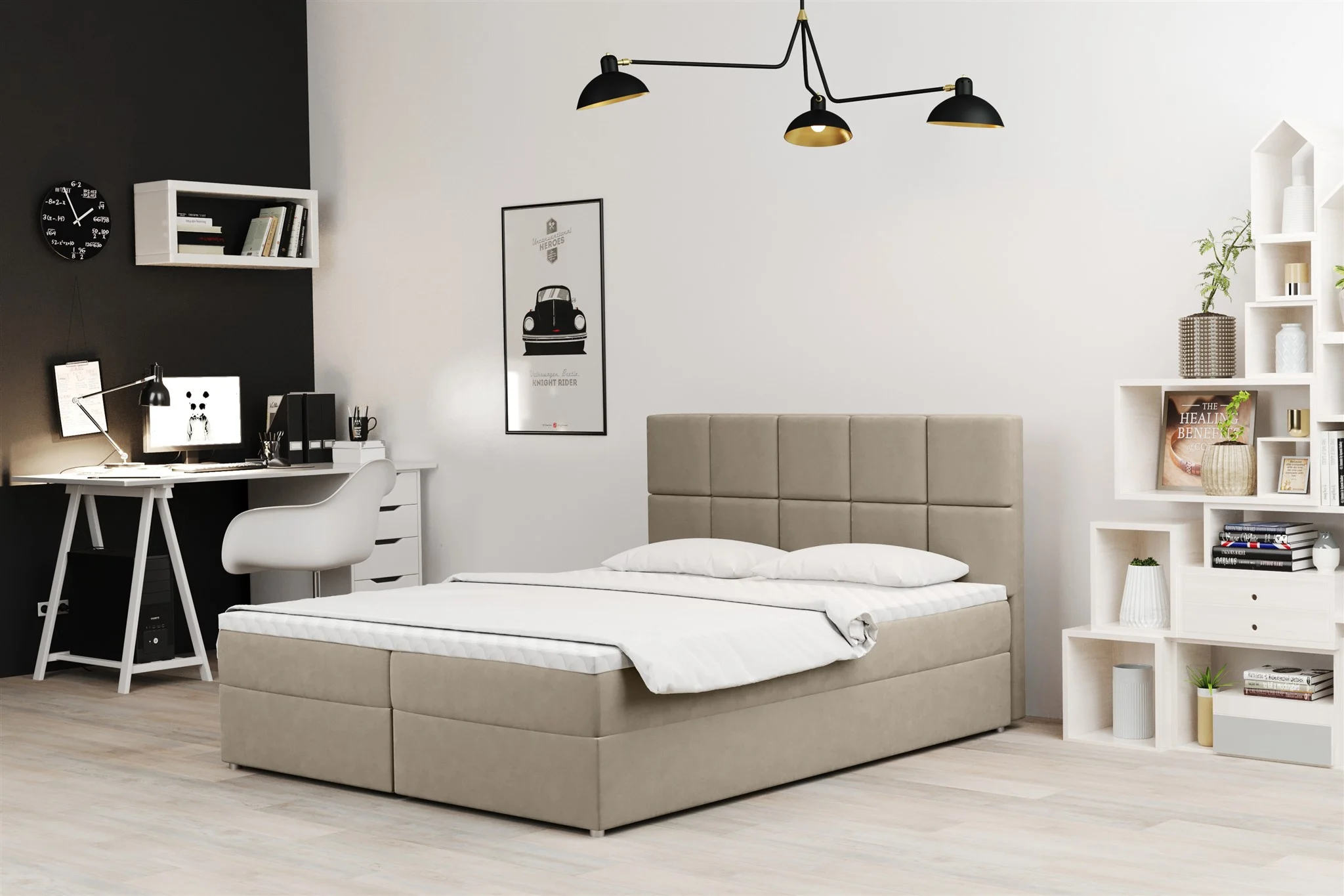 Boxspringbett Schlafzimmerbett FRASCO 160x200cm in Stoff Soro Beige - Fun Moebel