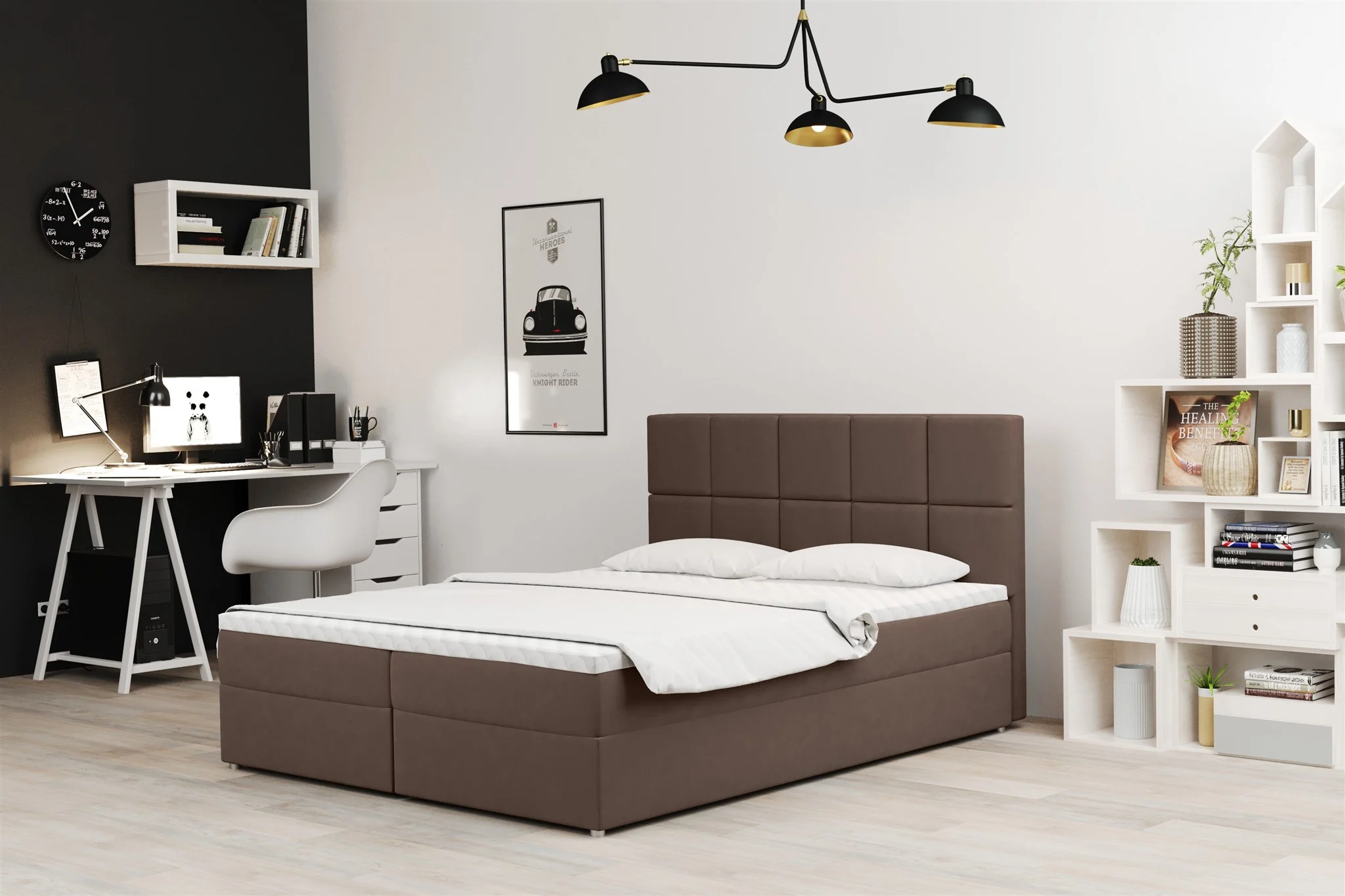 Boxspringbett Schlafzimmerbett FRASCO 120x200cm in Stoff Soro Braun - Fun Moebel