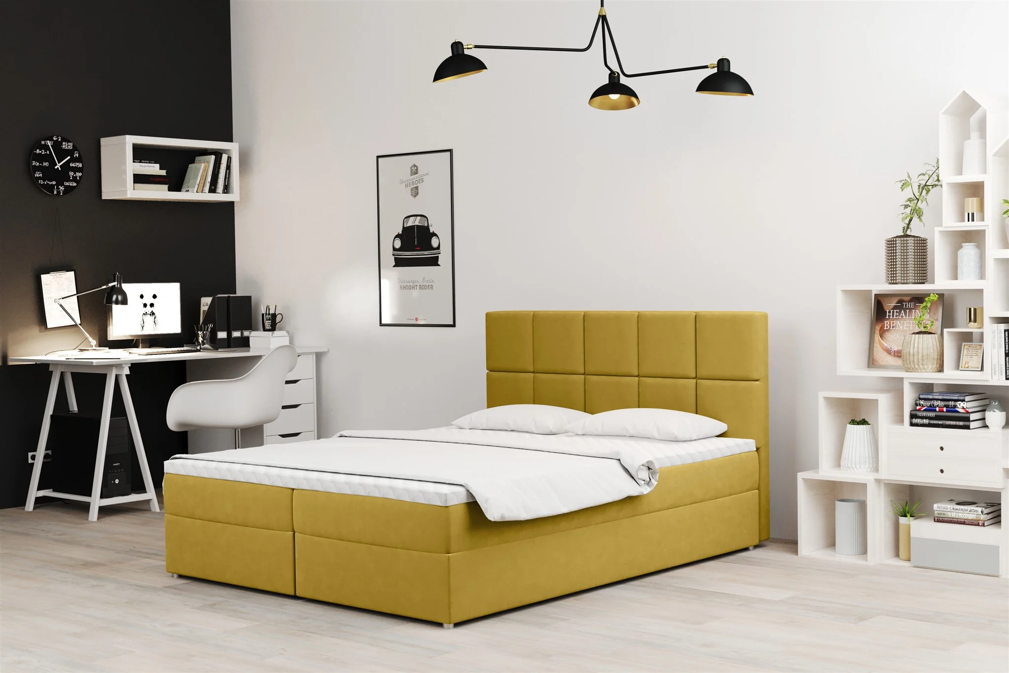 Boxspringbett Schlafzimmerbett FRASCO 120x200cm in Stoff Soro Gelb - Fun Moebel