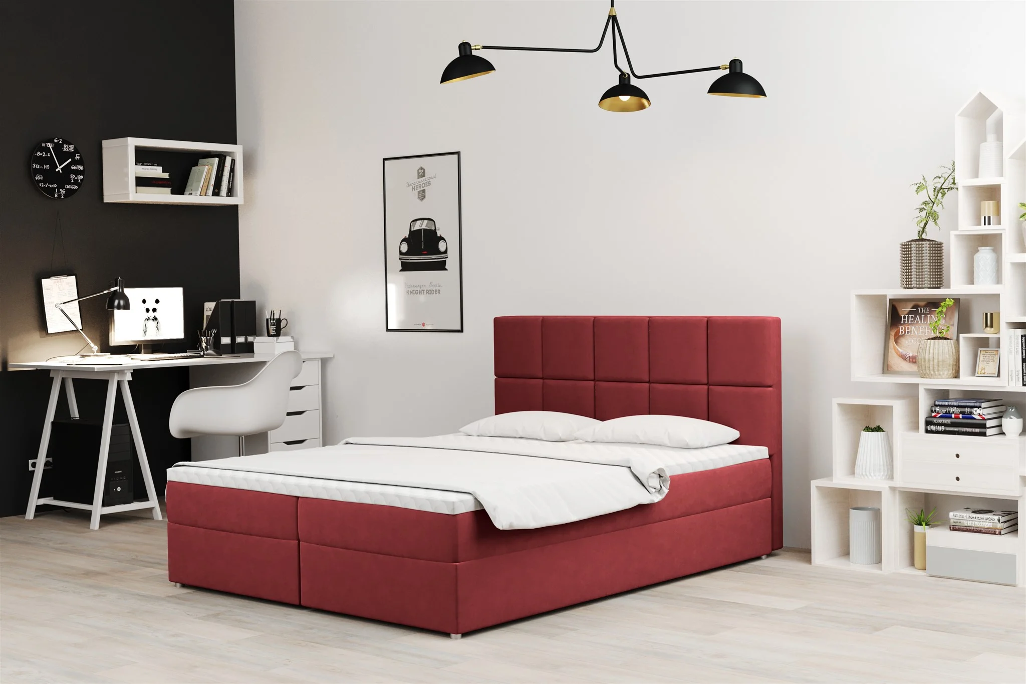 Boxspringbett Schlafzimmerbett FRASCO 140x200cm in Stoff Soro Rot - Fun Moebel