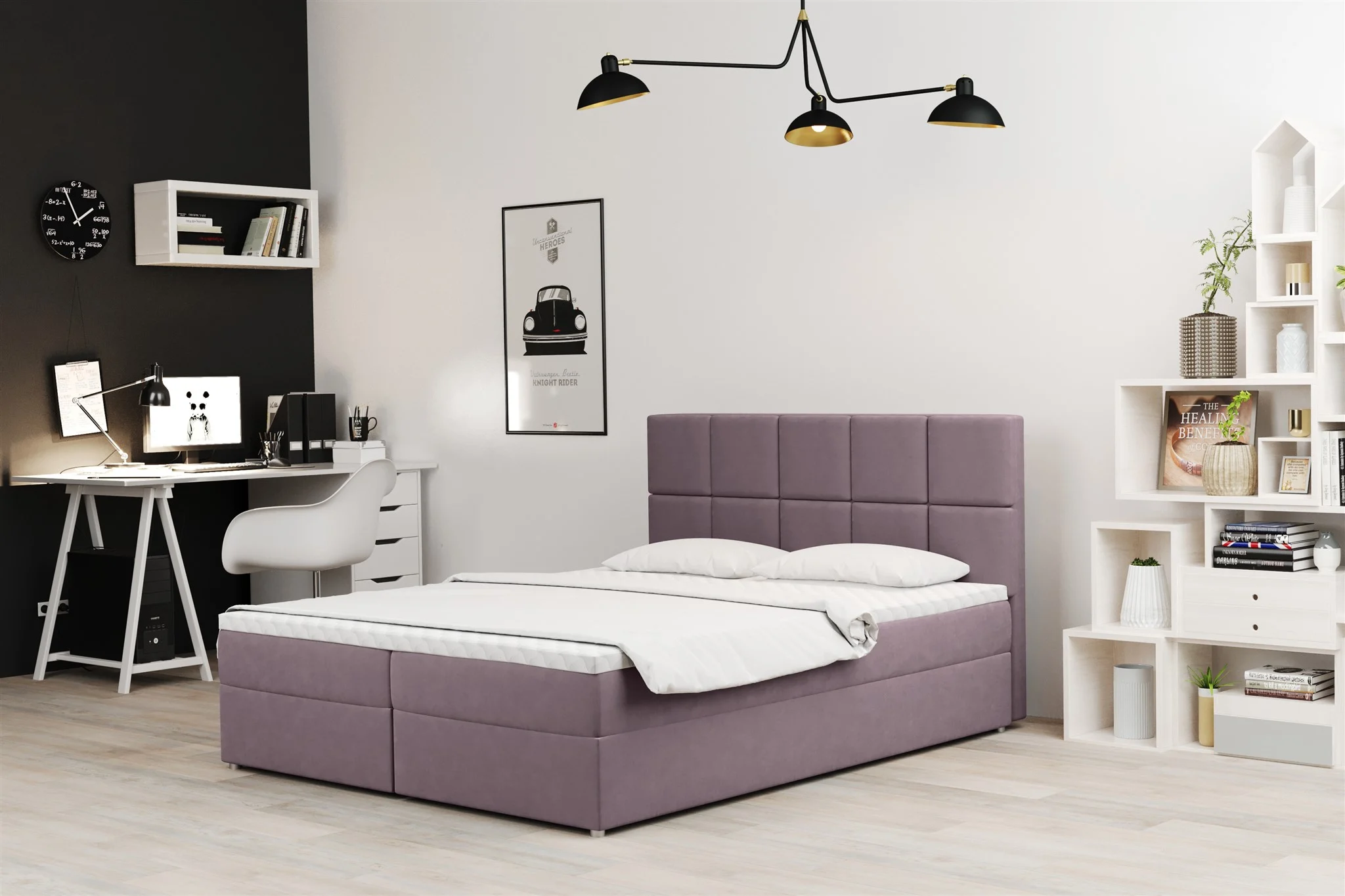 Boxspringbett Schlafzimmerbett FRASCO 120x200cm in Stoff Soro Flieder - Fun Moebel