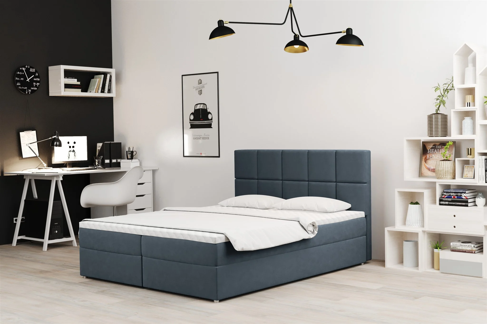 Boxspringbett Schlafzimmerbett FRASCO 140x200cm in Stoff Soro Blau - Fun Moebel