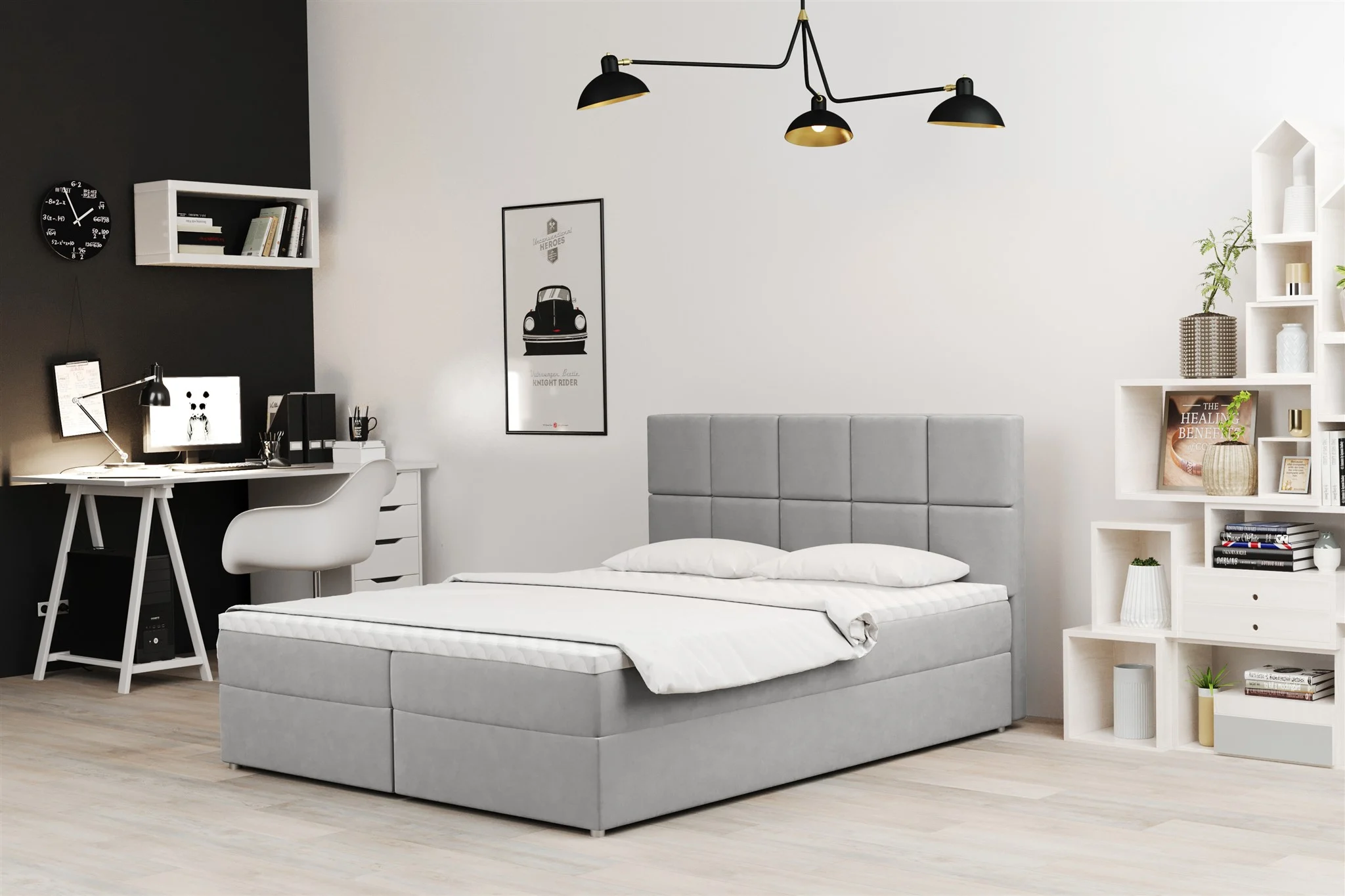 Boxspringbett Schlafzimmerbett FRASCO 140x200cm in Stoff Soro Hellgrau - Fun Moebel