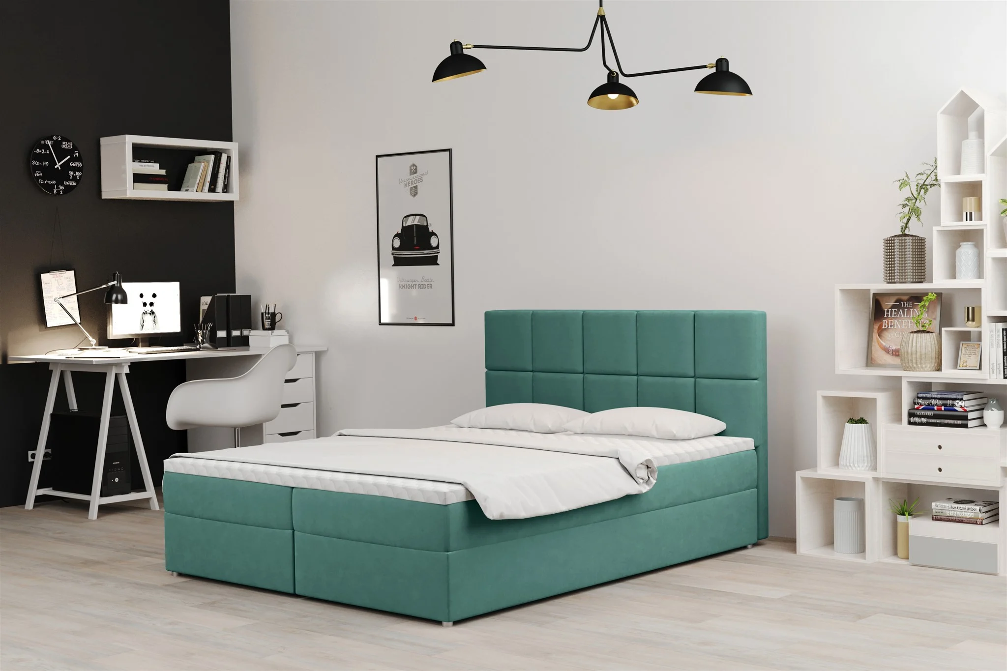 Boxspringbett Schlafzimmerbett FRASCO 120x200cm in Stoff Soro Türkisblau - Fun Moebel