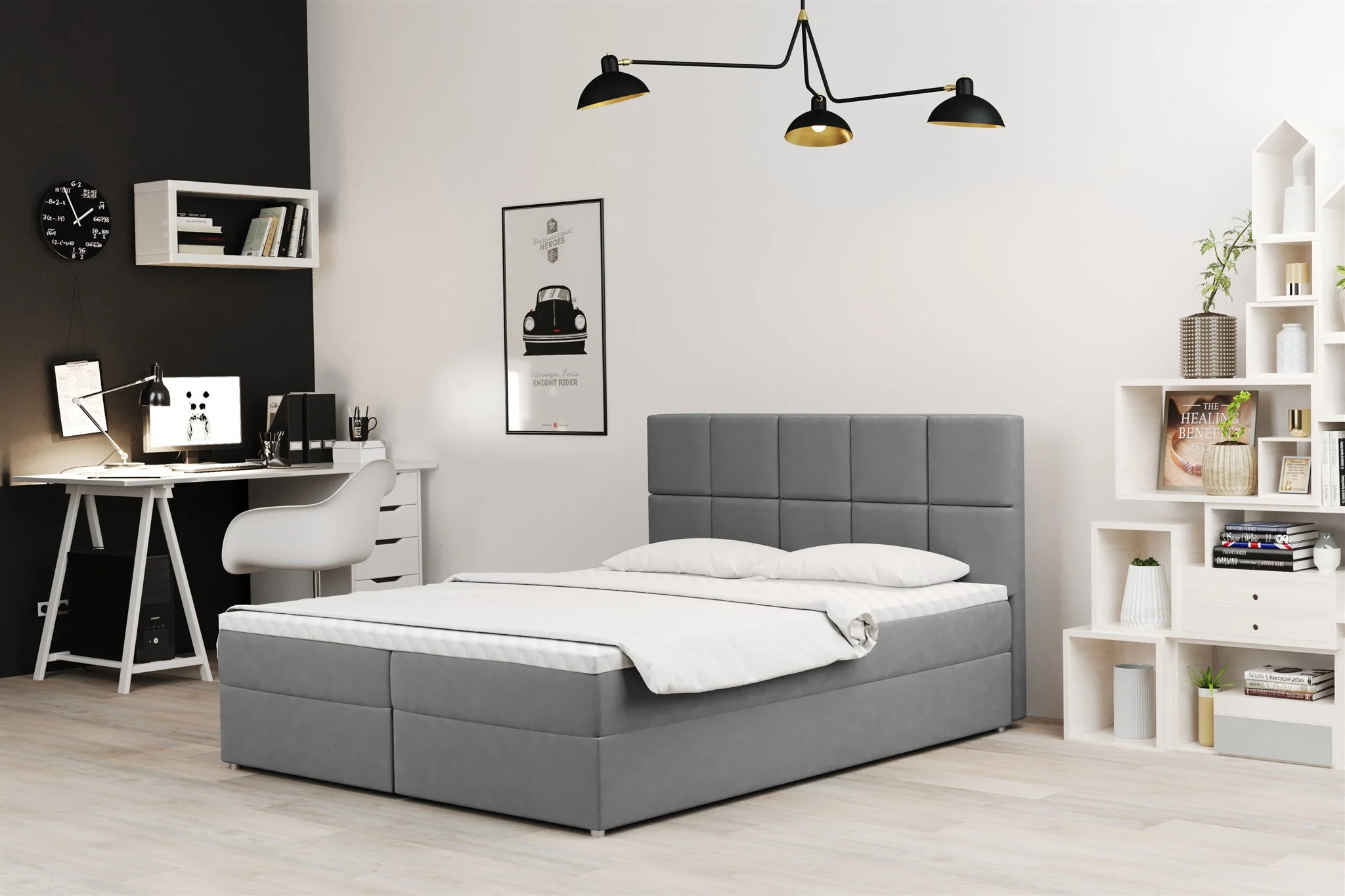 Boxspringbett Schlafzimmerbett FRASCO 140x200cm in Stoff Soro Grau - Fun Moebel