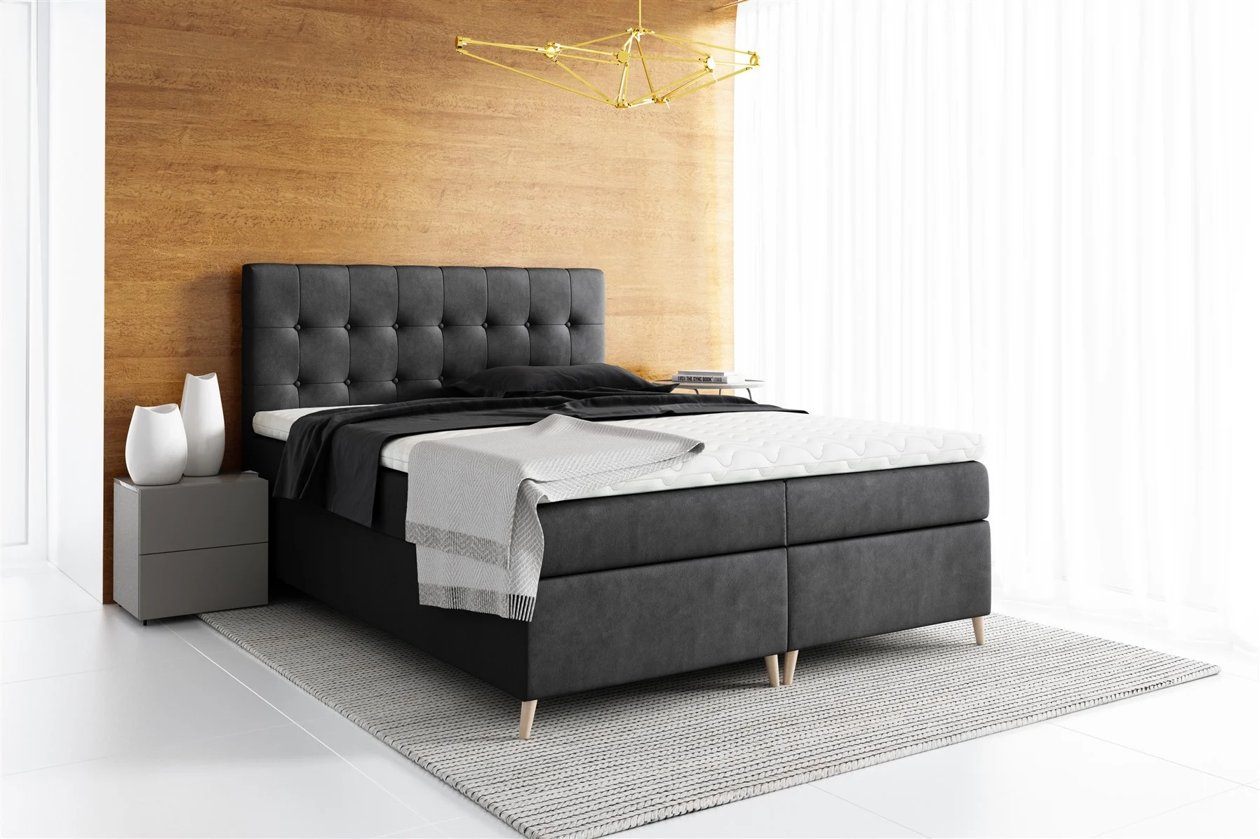 Boxspringbett Schlafzimmerbett GABIN 120x200cm Stoff Jasmine Schwarz - Fun Moebel