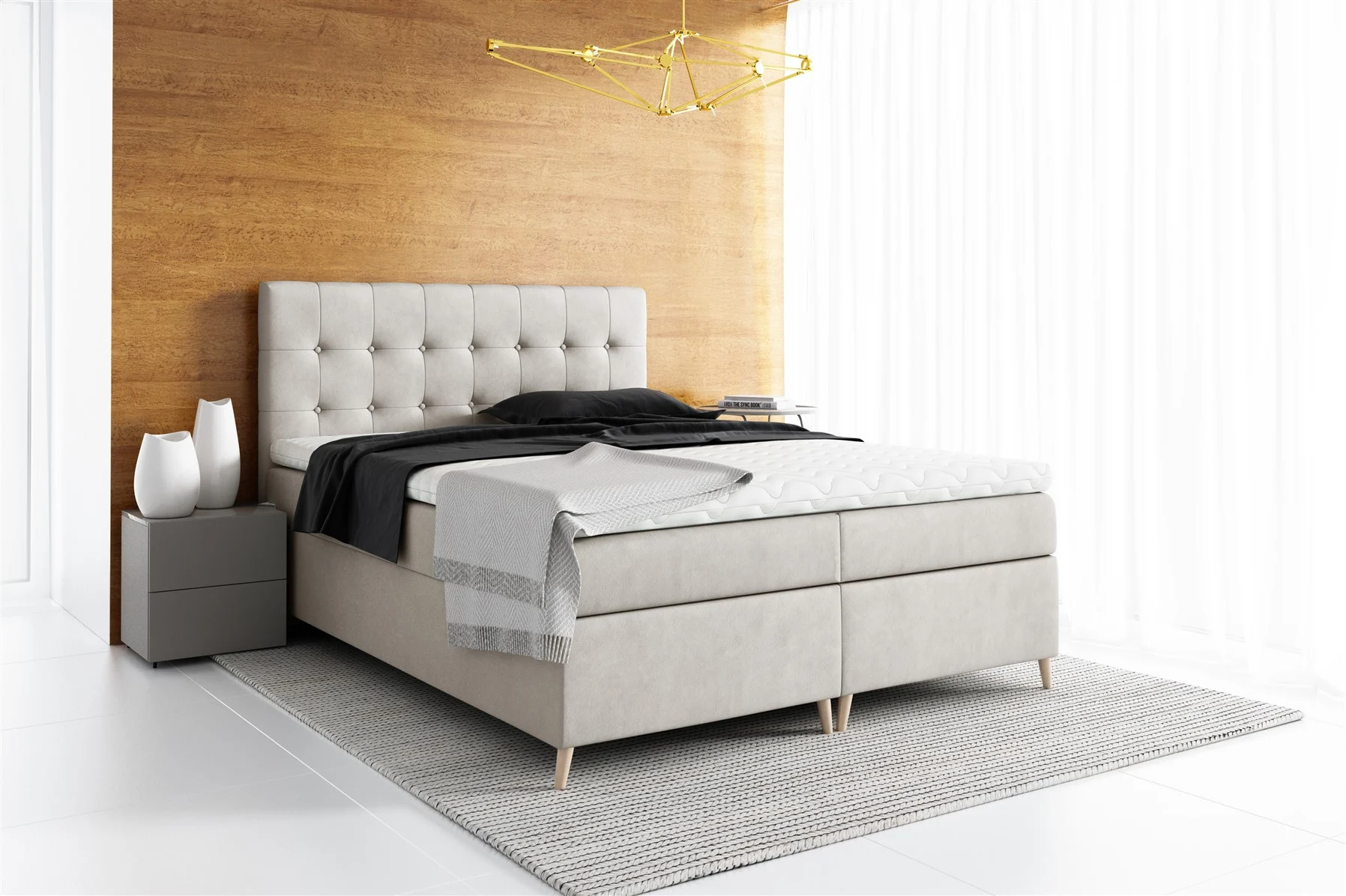 Boxspringbett Schlafzimmerbett GABIN 120x200cm Stoff Jasmine Beige - Fun Moebel