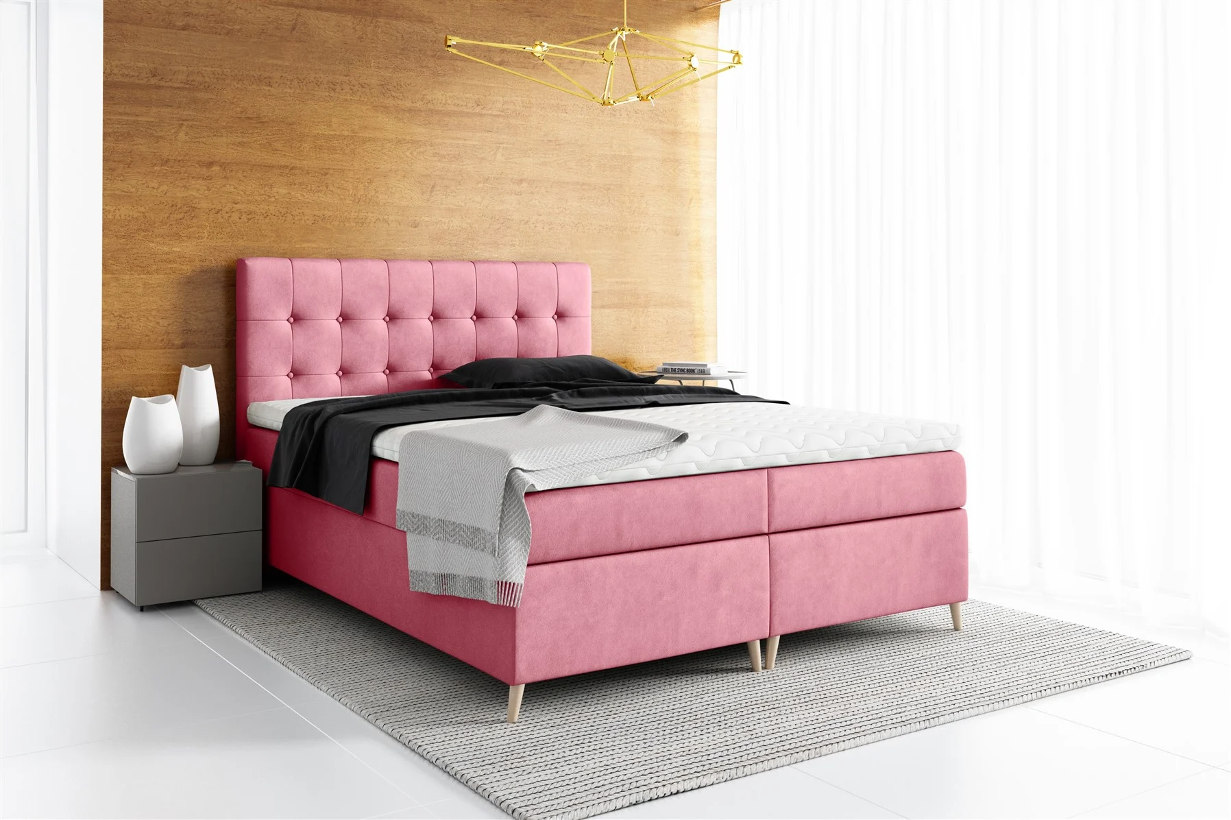 Boxspringbett Schlafzimmerbett GABIN 120x200cm Stoff Jasmine Altrosa - Fun Moebel