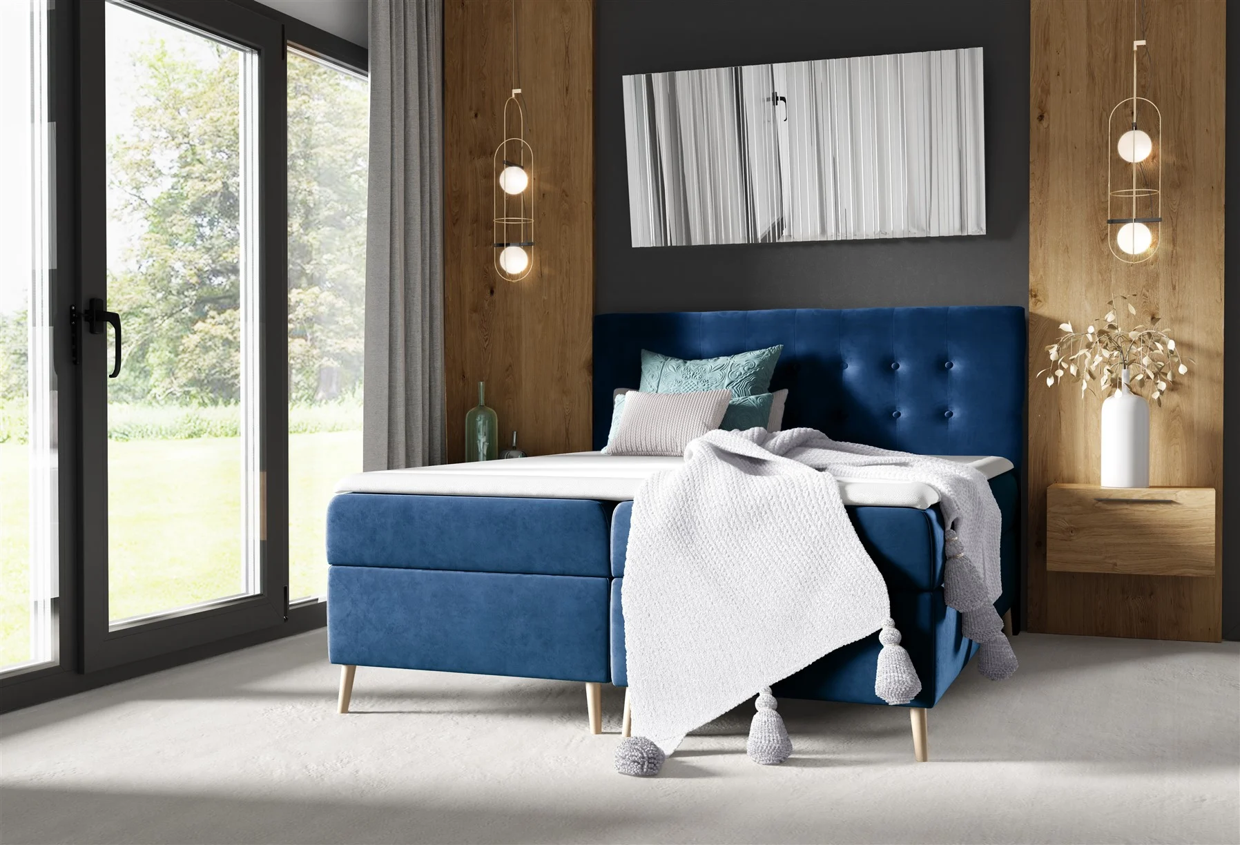 Boxspringbett Schlafzimmerbett GABIN 120x200cm Stoff Fresh Blau - Fun Moebel