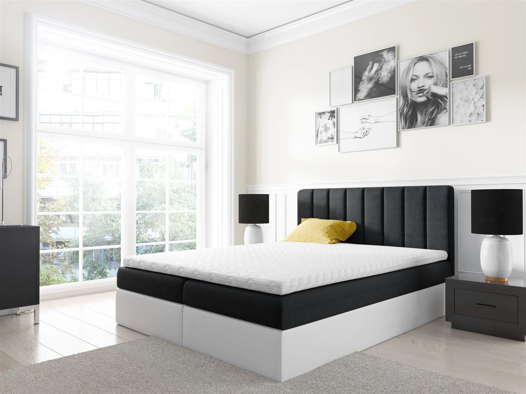 Boxspringbett Schlafzimmerbett GABRIEL 140x200cm Schwarz-Weiss