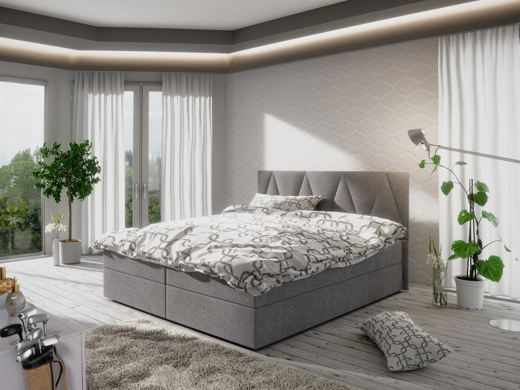 Boxspringbett Schlafzimmerbett GALA 140x200cm Grau inkl.Bettkasten - Fun Moebel
