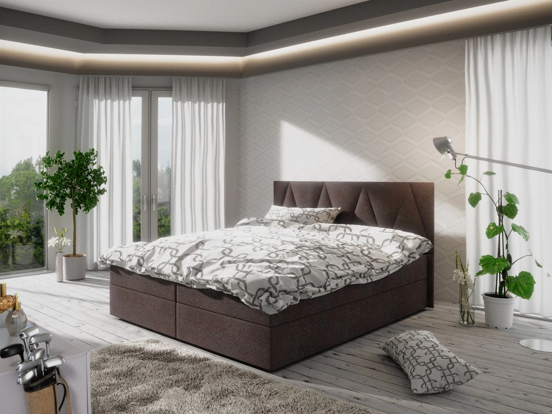 Boxspringbett Schlafzimmerbett GALA 140x200cm Braun inkl.Bettkasten - Fun Moebel