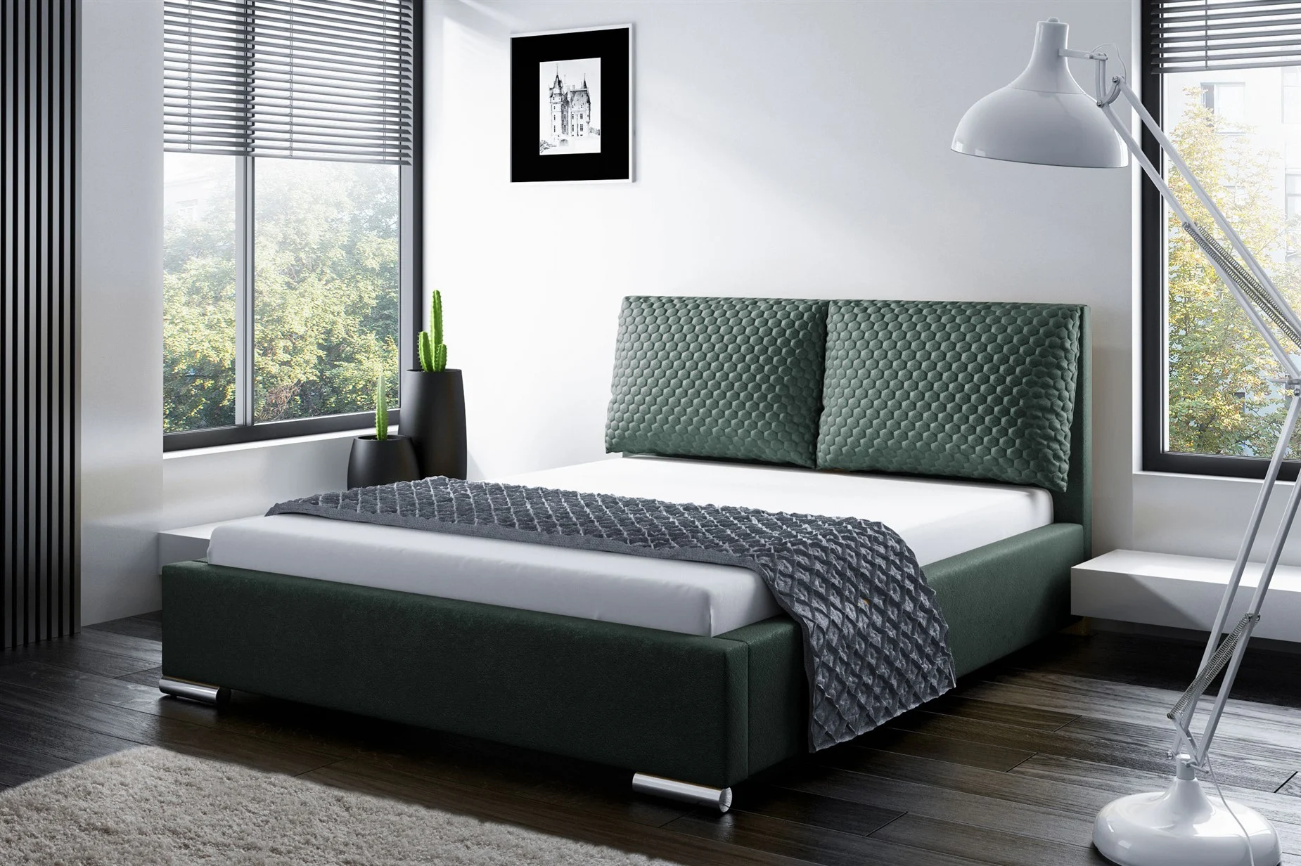 Polsterbett Bett Doppelbett GALENO 140x200 cm in Stoff Grün - Fun Möbel