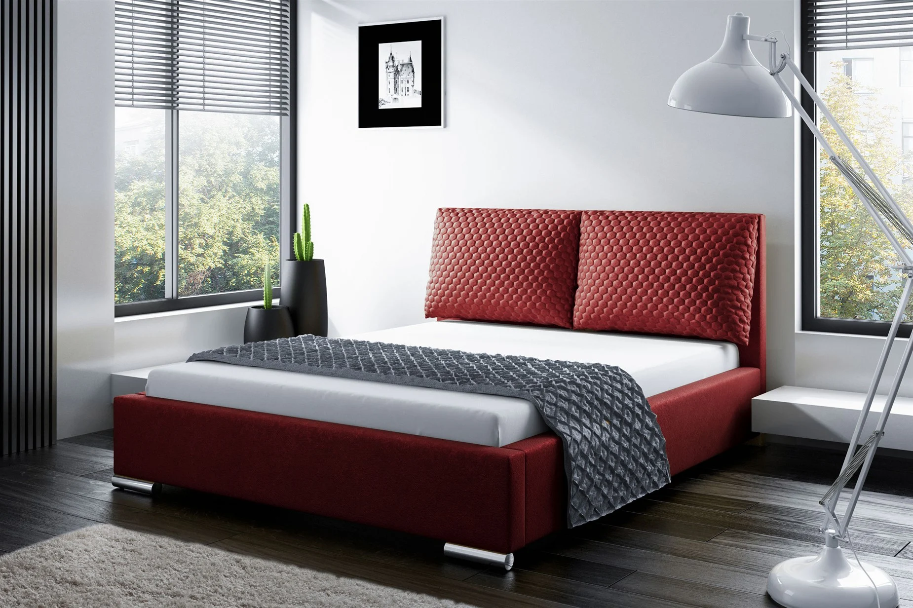 Polsterbett Bett Doppelbett GALENO 140x200 cm in Stoff Rot - Fun Möbel