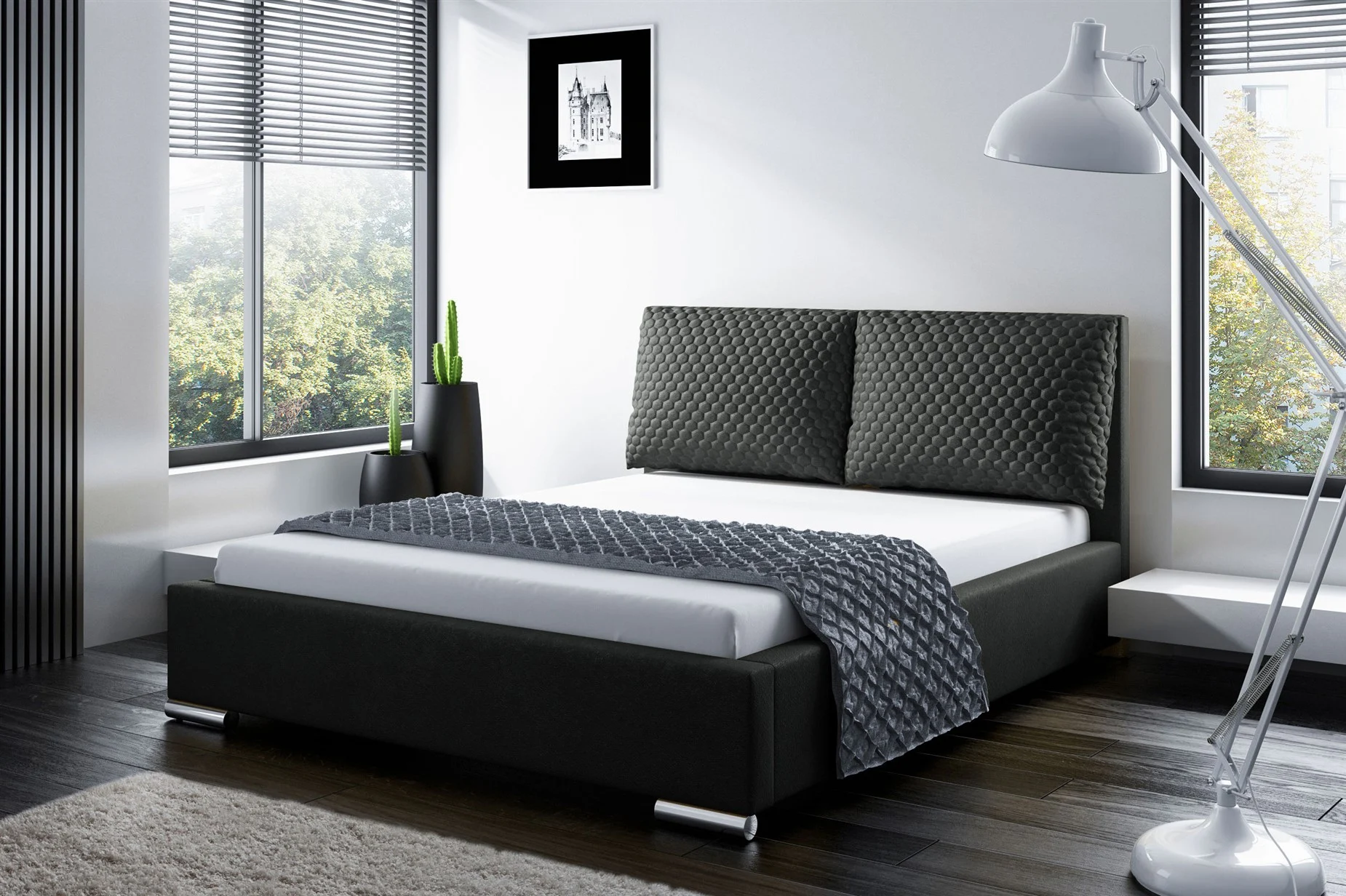 Polsterbett Bett Doppelbett GALENO 140x200 cm in Stoff Schwarz - Fun Möbel
