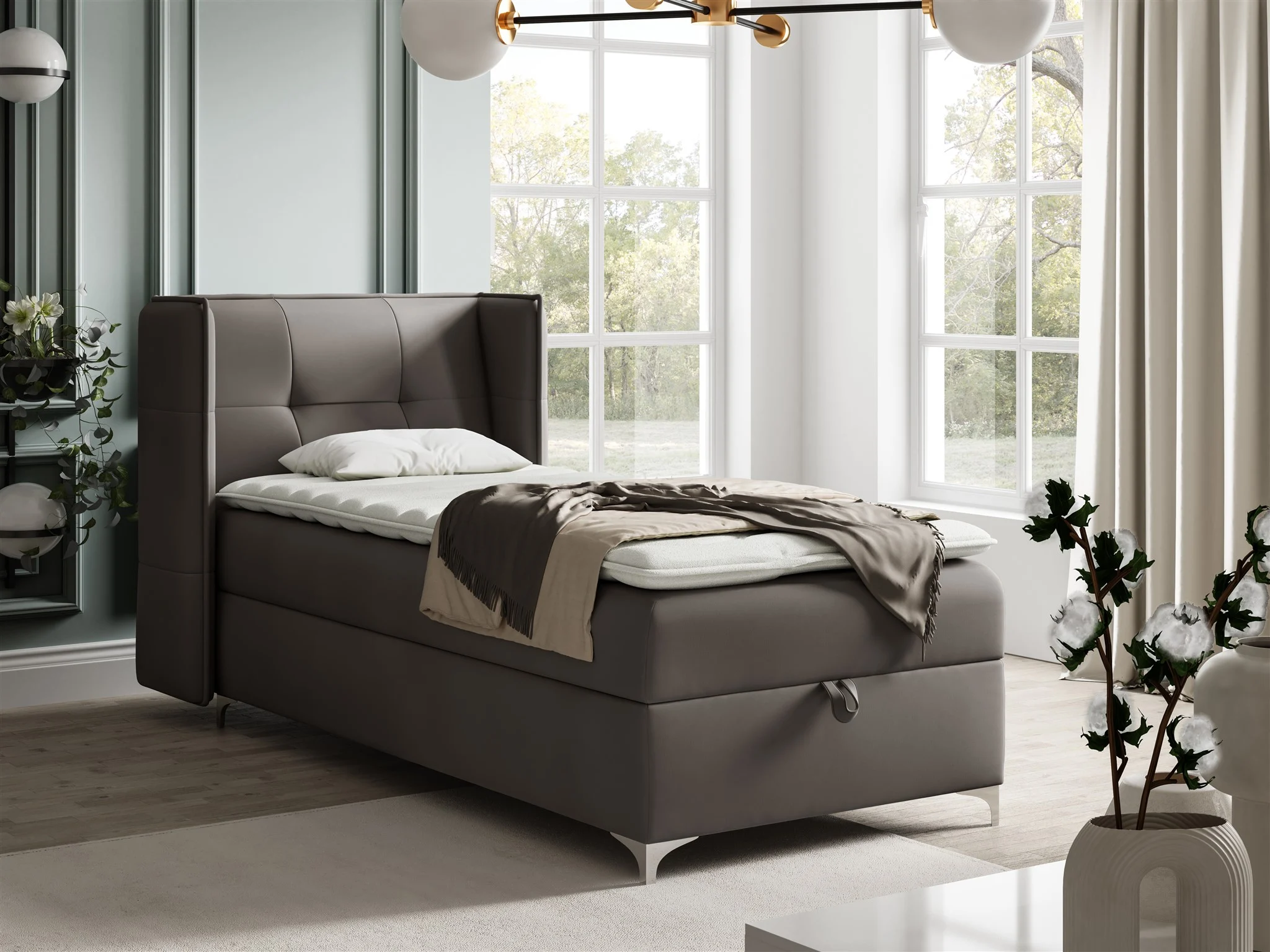 Boxspringbett Bett Gästebett 90x200cm GENET Stoff Matt Velvet Braun - Fun Möbel