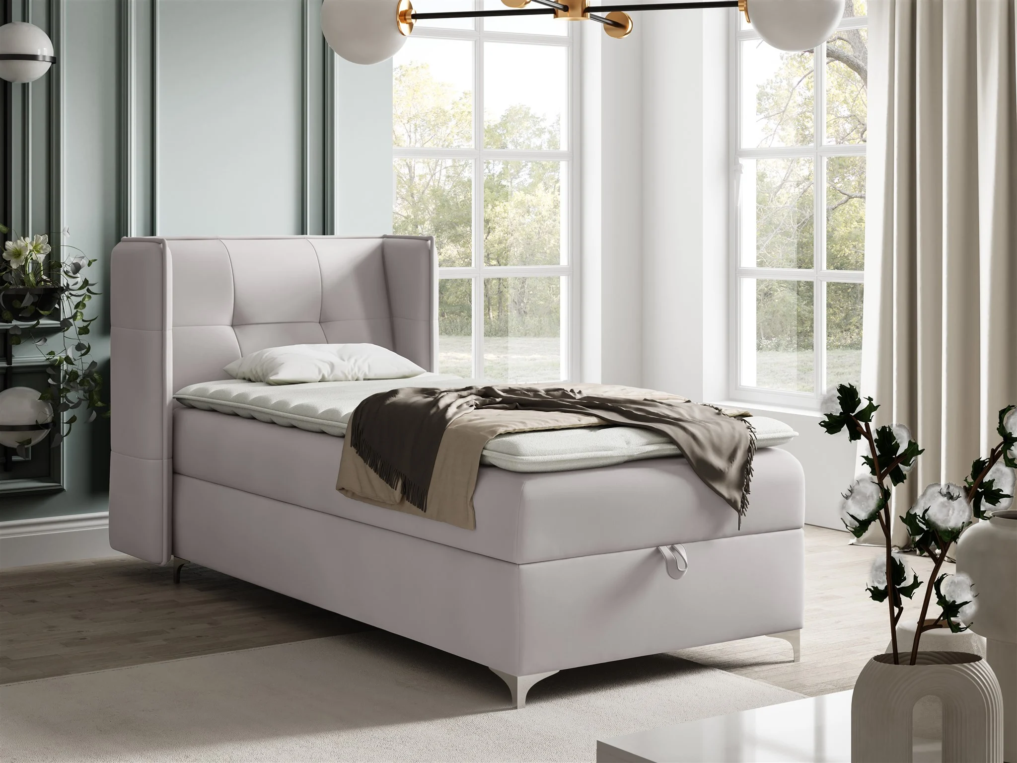 Boxspringbett Bett Gästebett 90x200cm GENET Stoff Matt Velvet Creme - Fun Möbel