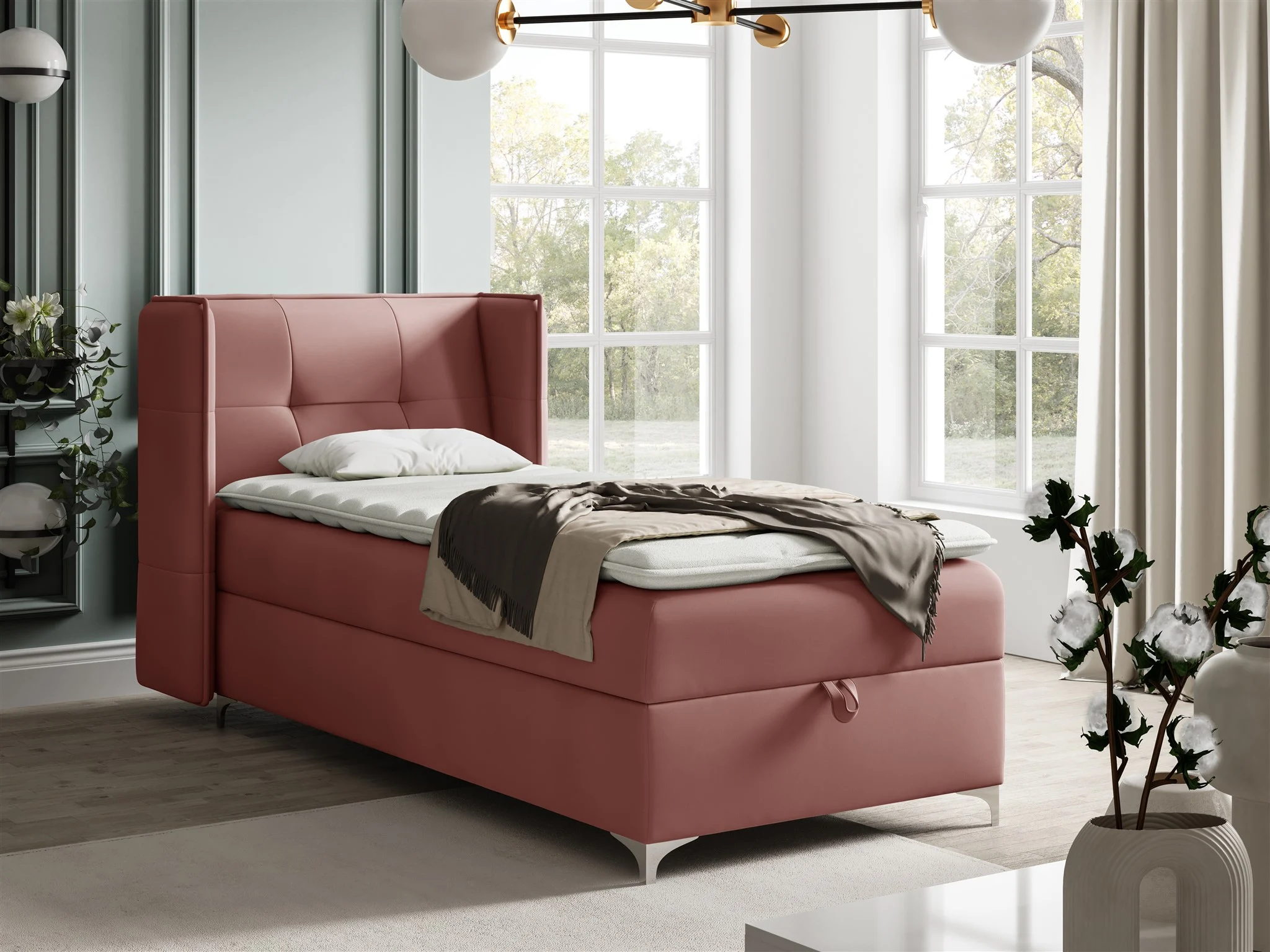 Boxspringbett Bett Gästebett 90x200cm GENET Stoff Matt Velvet Rosa - Fun Möbel