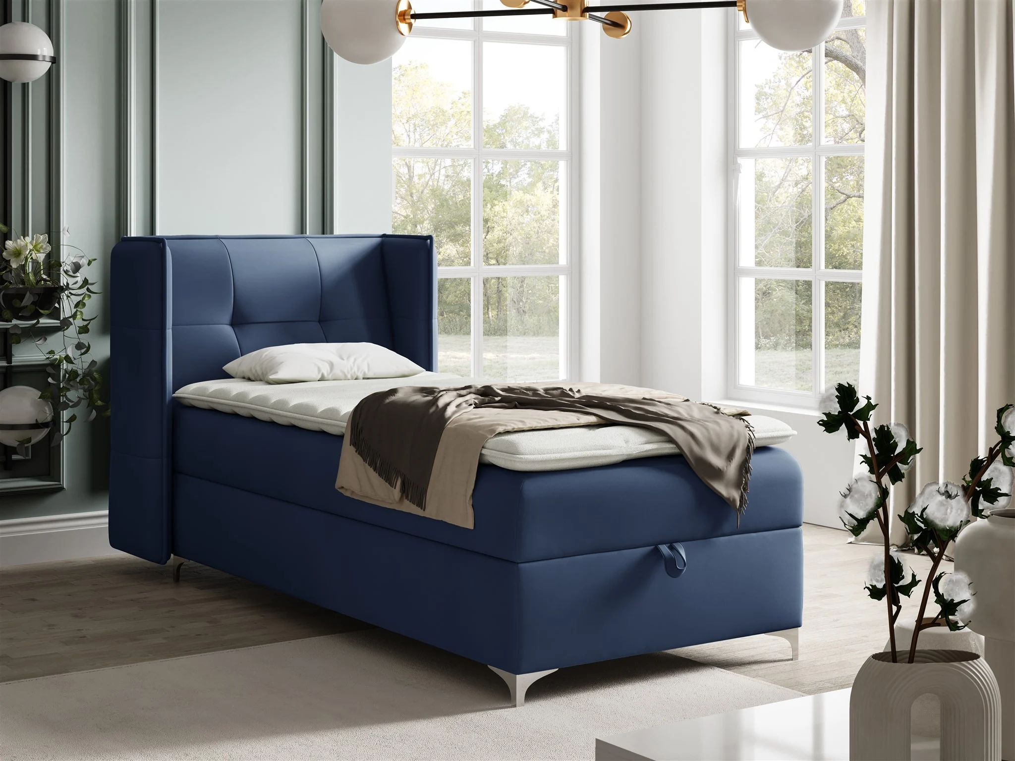 Boxspringbett Bett Gästebett 90x200cm GENET Stoff Matt Velvet Blau - Fun Möbel